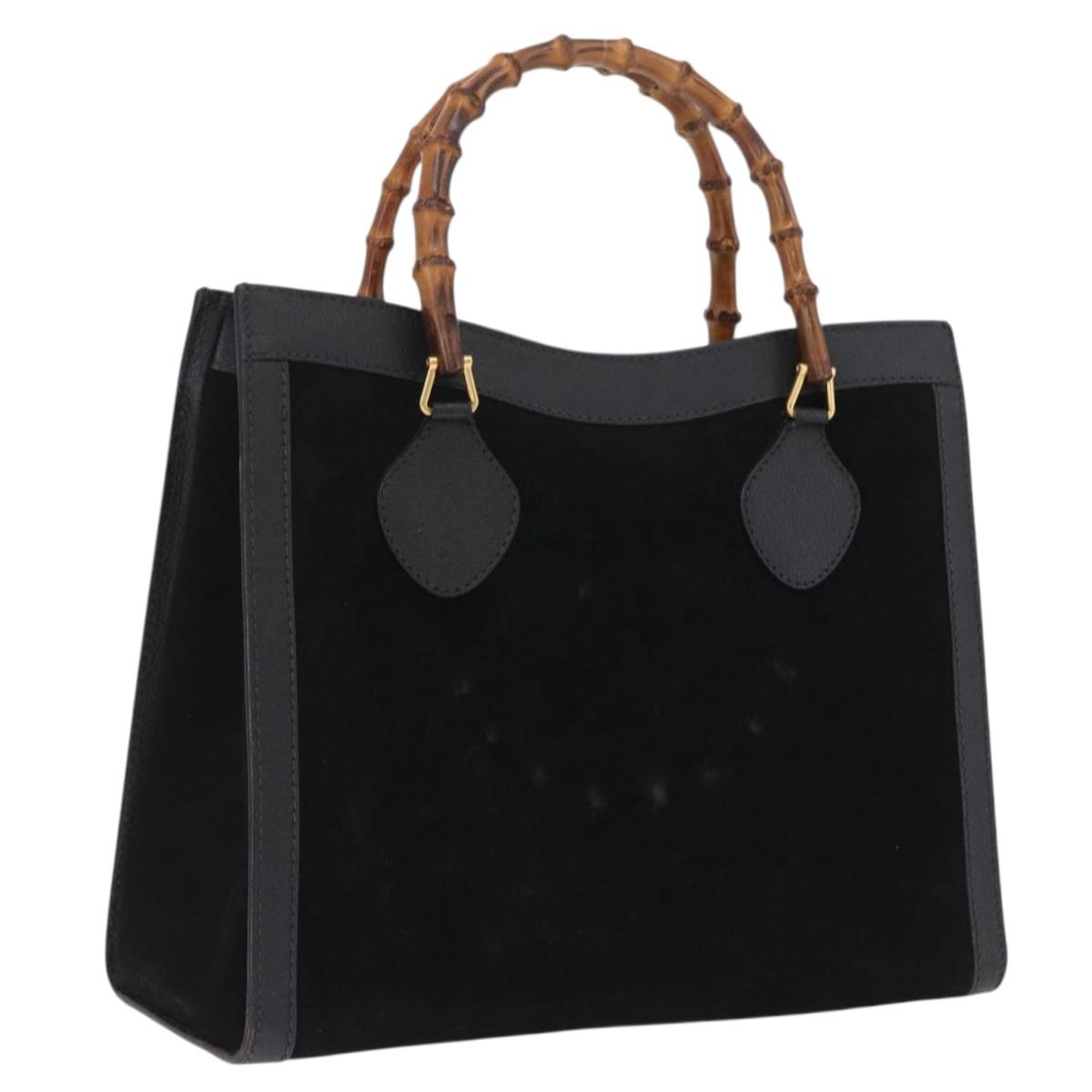 GUCCI Bamboo Hand Bag Suede Black Gold Tone 002 2853 0260 0 Auth bs37874
