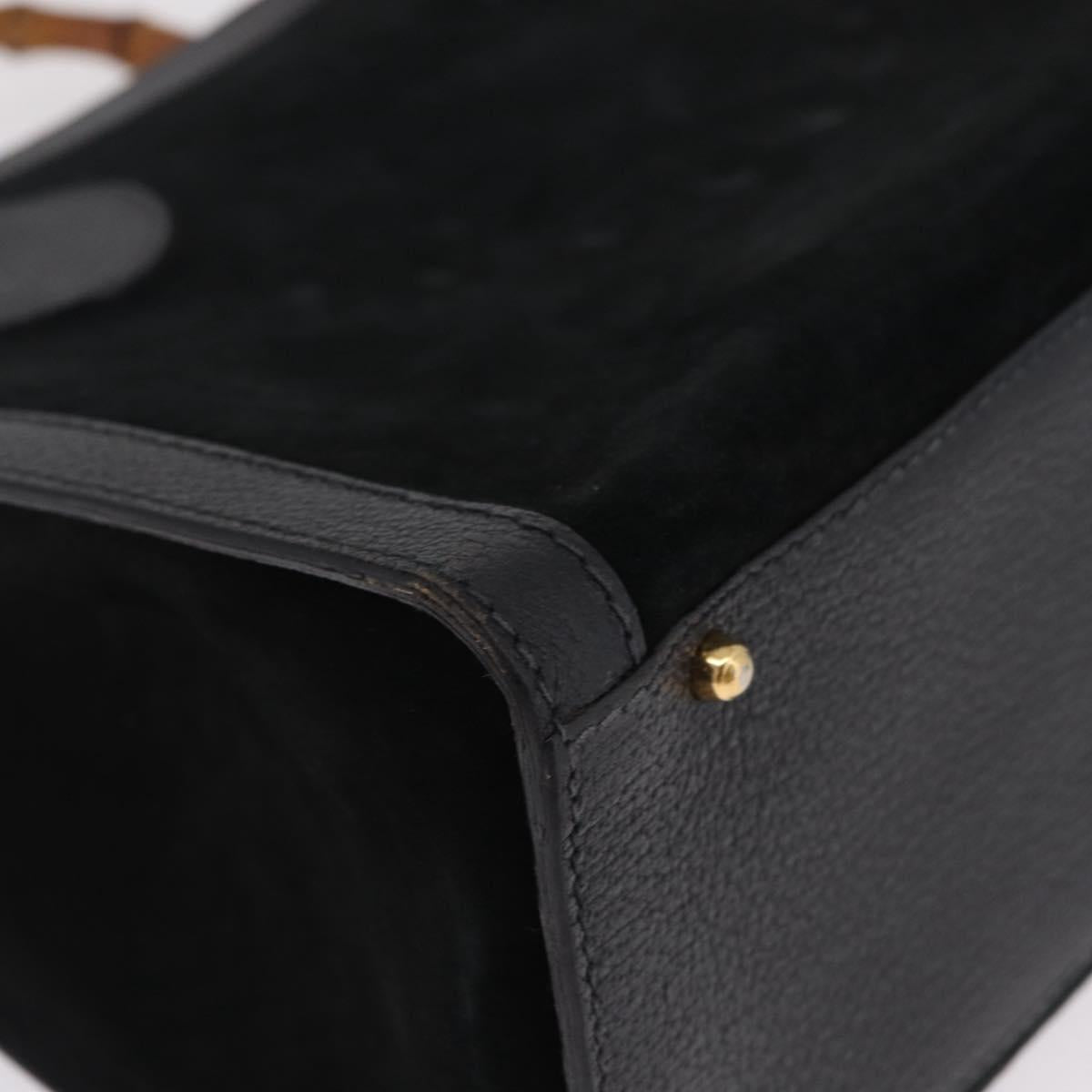 GUCCI Bamboo Hand Bag Suede Black Gold Tone 002 2853 0260 0 Auth bs37874