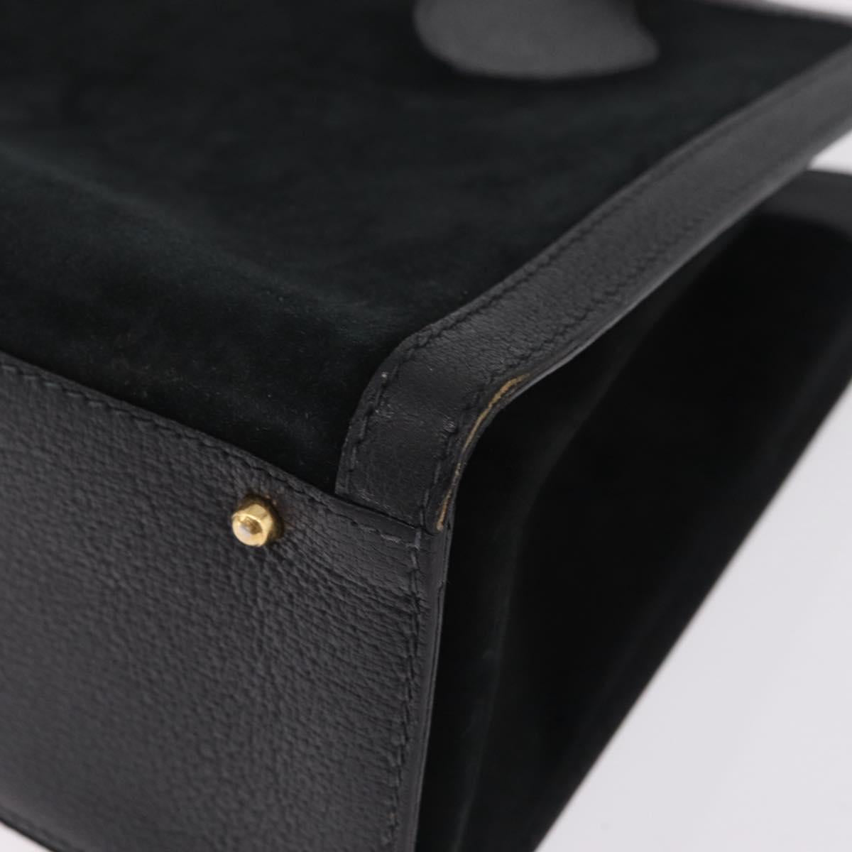 GUCCI Bamboo Hand Bag Suede Black Gold Tone 002 2853 0260 0 Auth bs37874