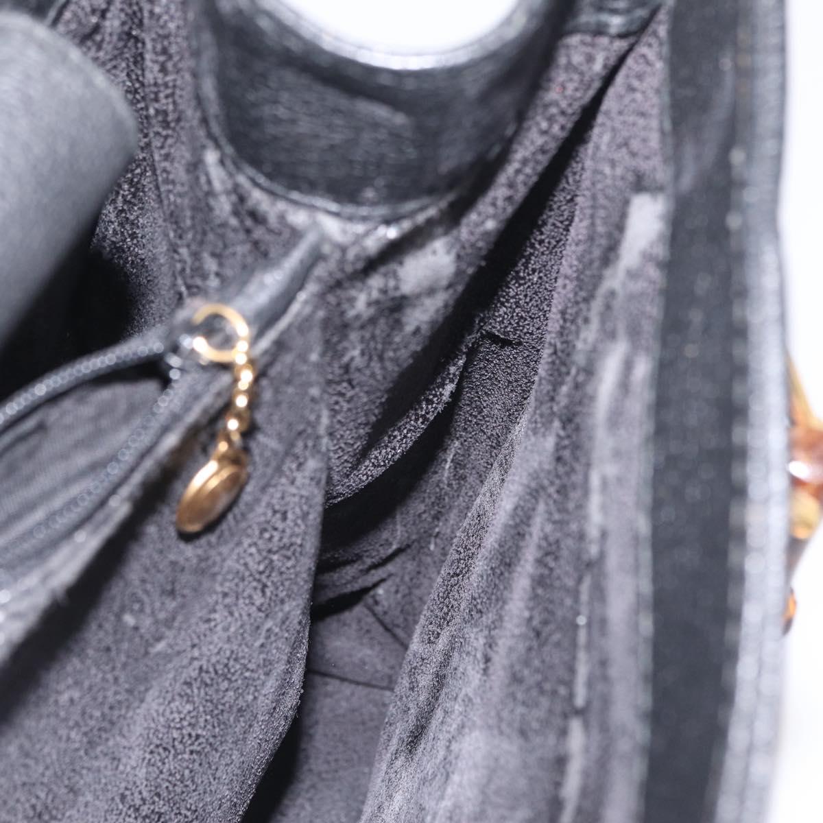 GUCCI Bamboo Hand Bag Suede Black Gold Tone 002 2853 0260 0 Auth bs37874