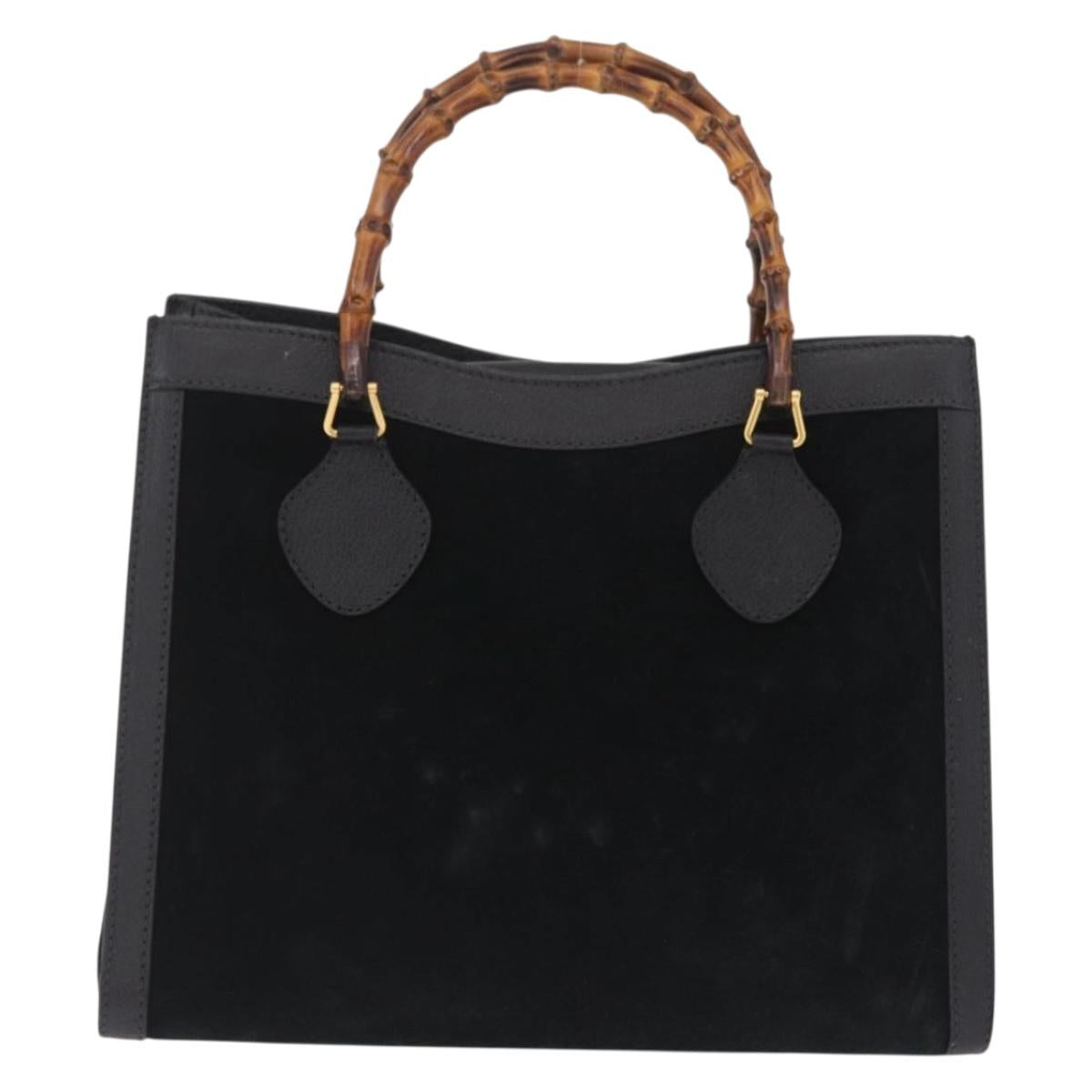 GUCCI Bamboo Hand Bag Suede Black Gold Tone 002 2853 0260 0 Auth bs37874