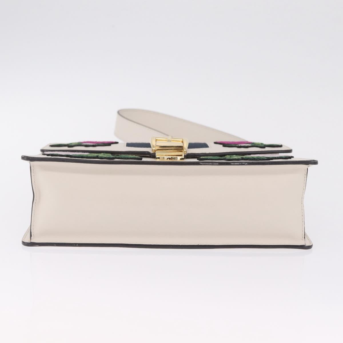 GUCCI Silvi Shoulder Bag Leather White Gold Tone 421882 Auth bs37879A
