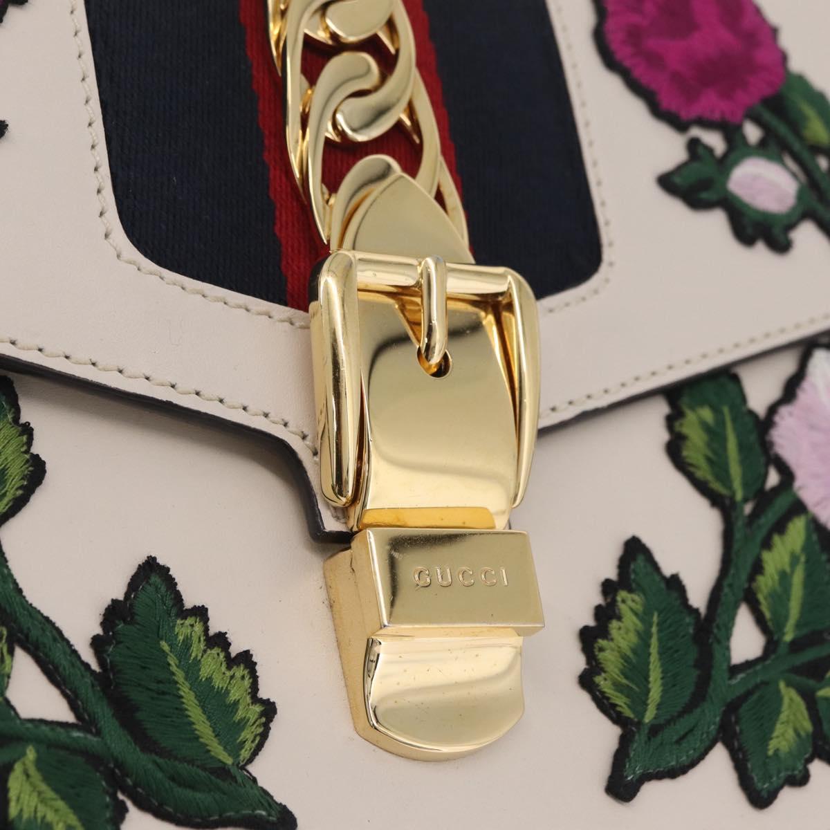 GUCCI Silvi Shoulder Bag Leather White Gold Tone 421882 Auth bs37879A