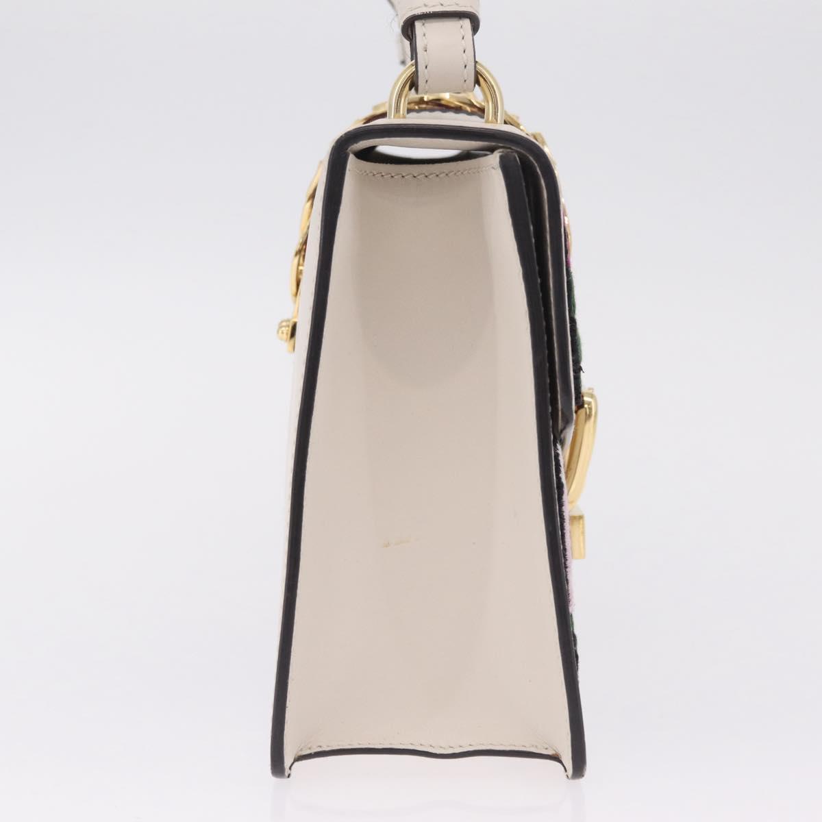 GUCCI Silvi Shoulder Bag Leather White Gold Tone 421882 Auth bs37879A
