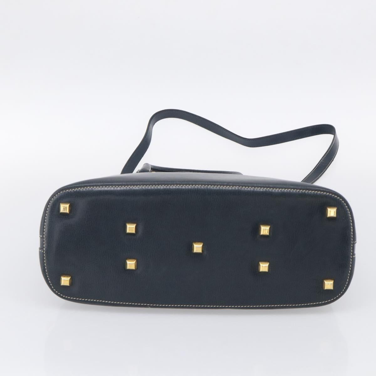 Salvatore Ferragamo Hand Bag Leather 2way Navy Gold Tone Auth bs37883