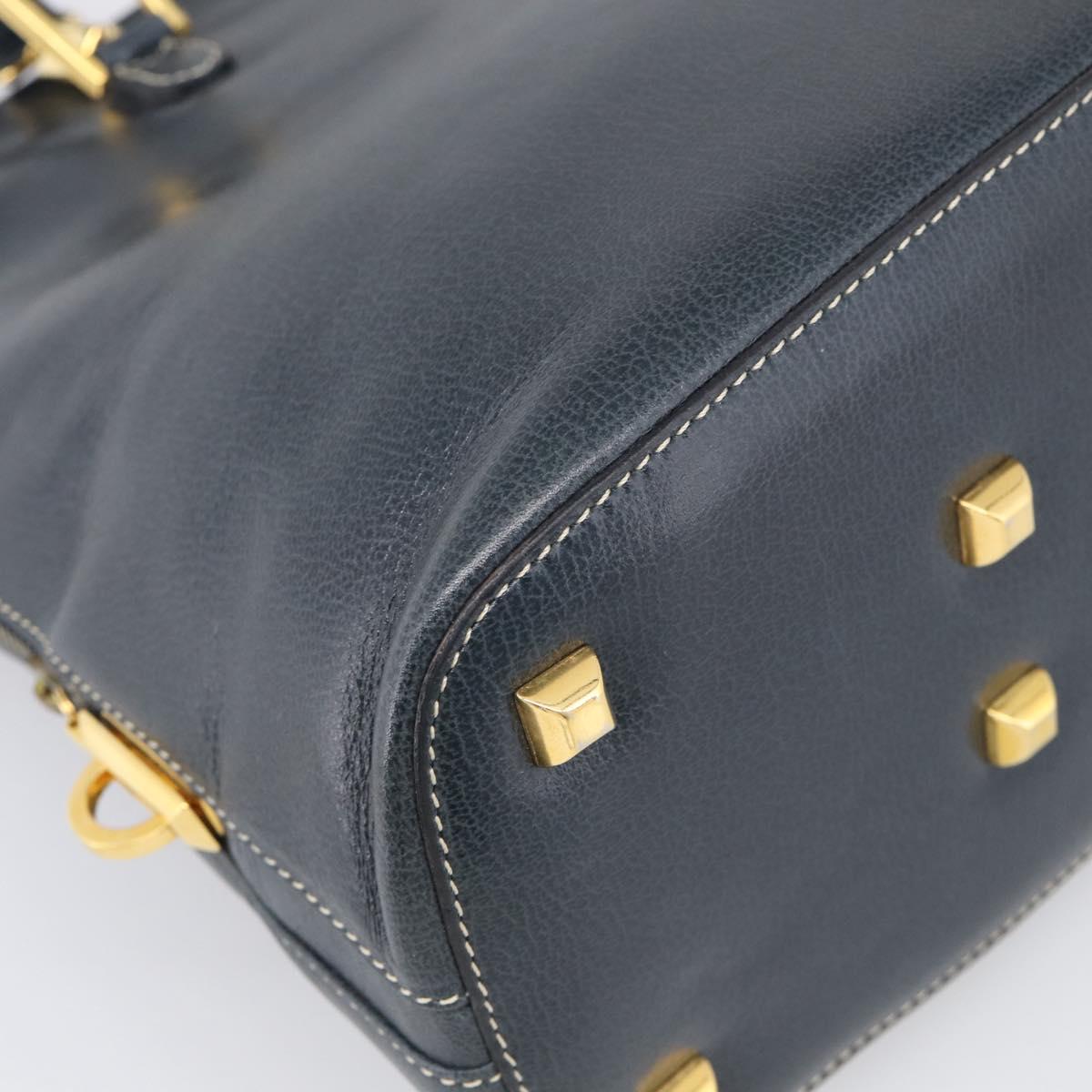 Salvatore Ferragamo Hand Bag Leather 2way Navy Gold Tone Auth bs37883