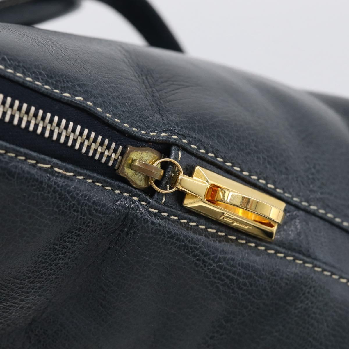 Salvatore Ferragamo Hand Bag Leather 2way Navy Gold Tone Auth bs37883