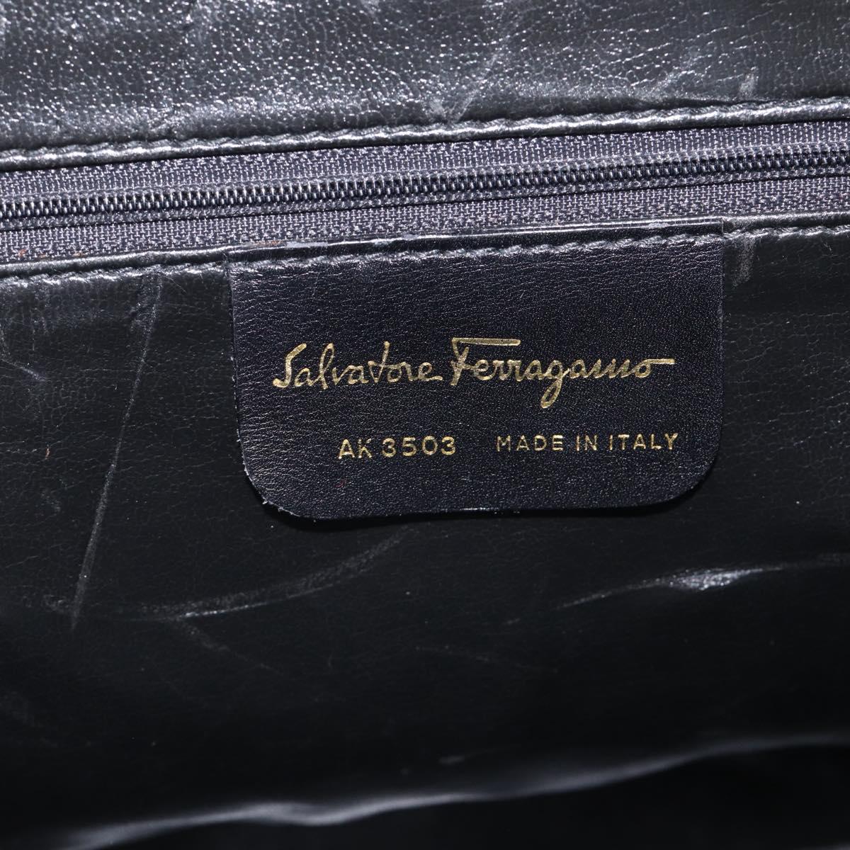 Salvatore Ferragamo Hand Bag Leather 2way Navy Gold Tone Auth bs37883
