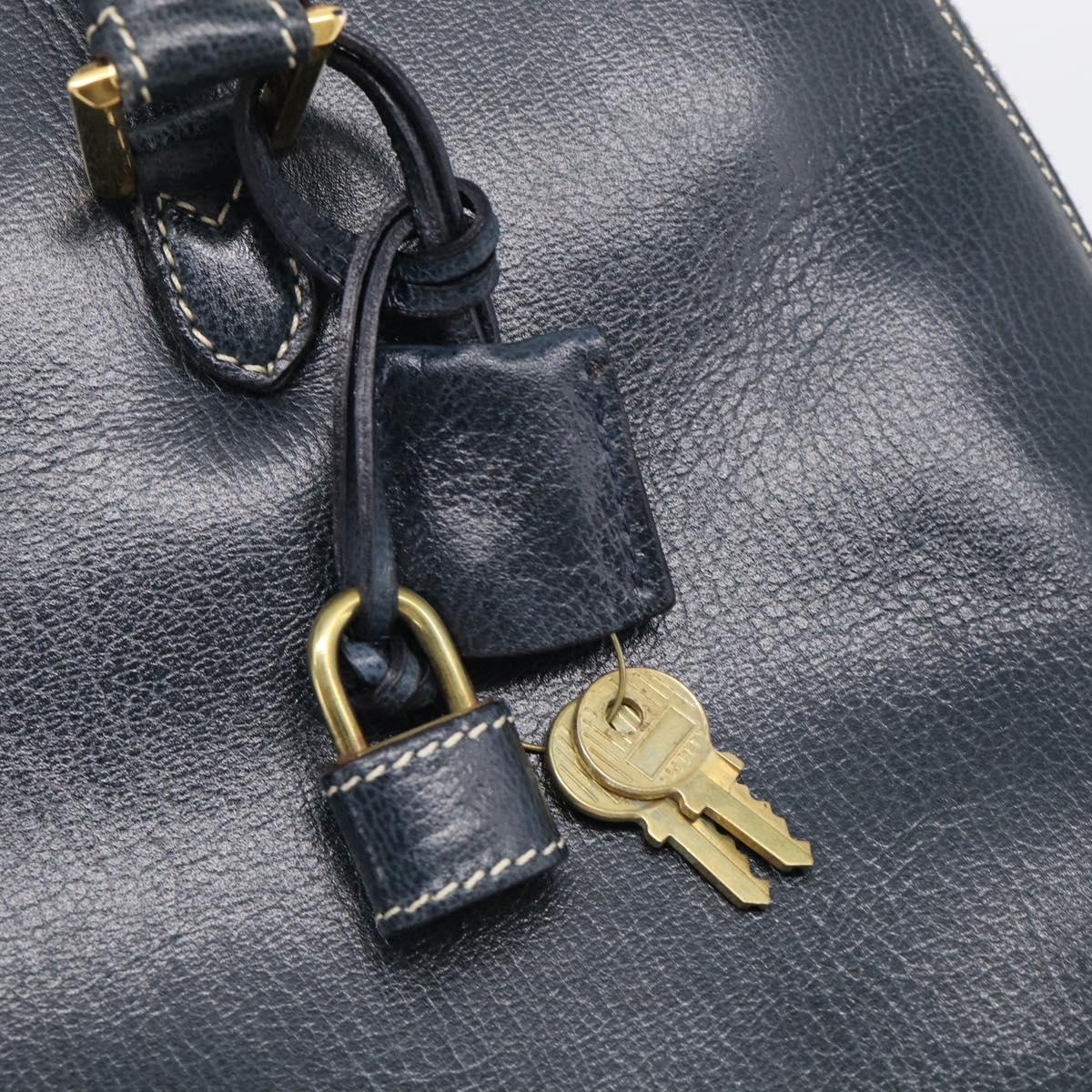 Salvatore Ferragamo Hand Bag Leather 2way Navy Gold Tone Auth bs37883