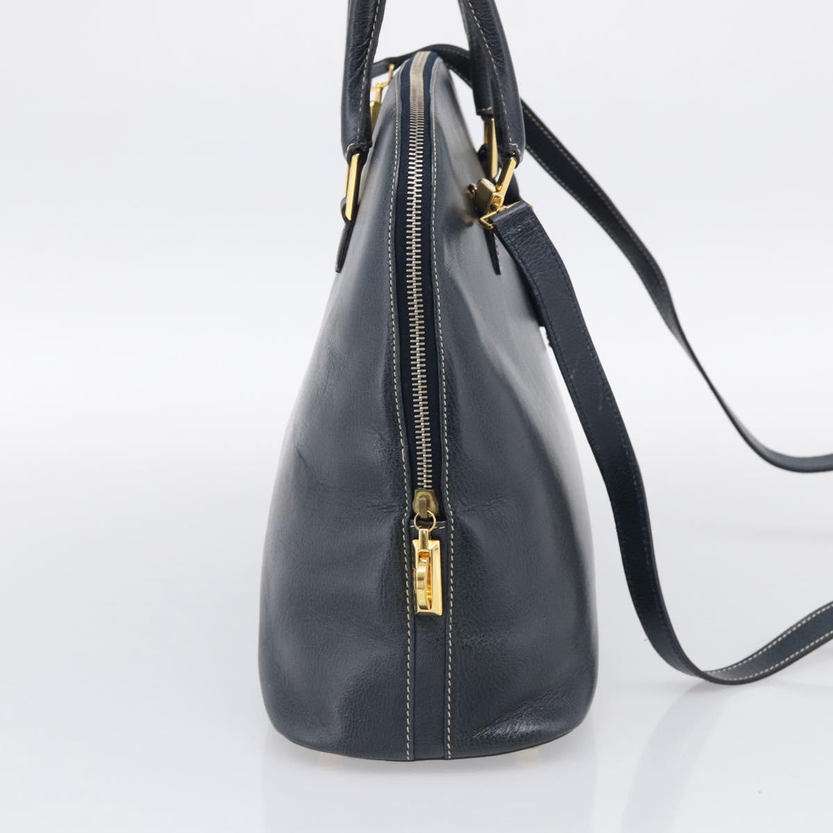 Salvatore Ferragamo Hand Bag Leather 2way Navy Gold Tone Auth bs37883