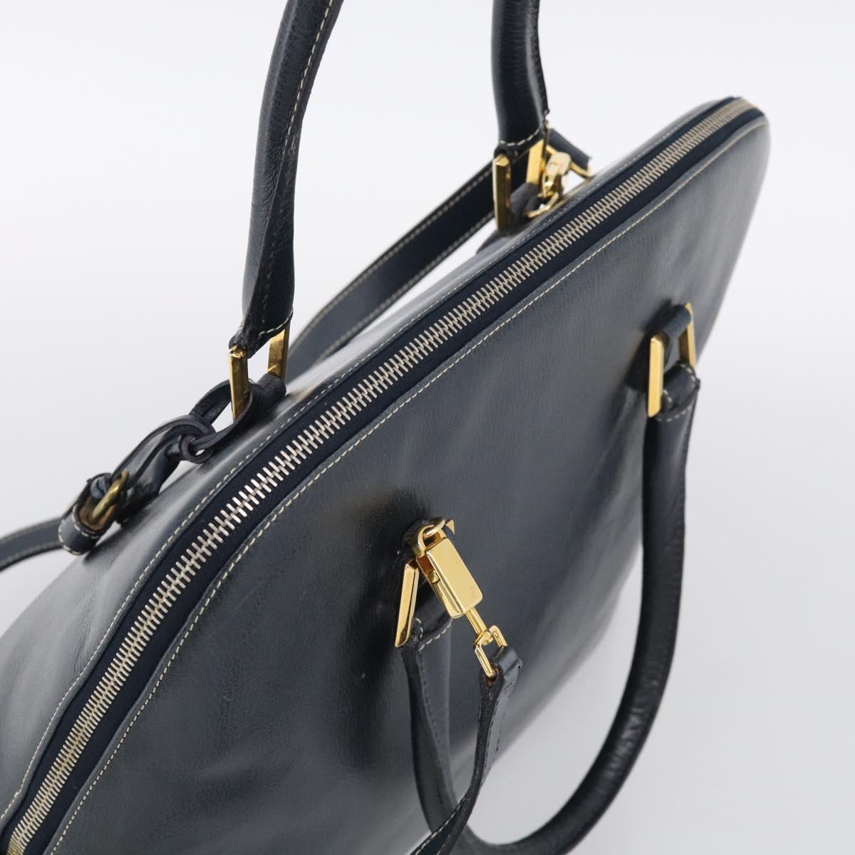 Salvatore Ferragamo Hand Bag Leather 2way Navy Gold Tone Auth bs37883