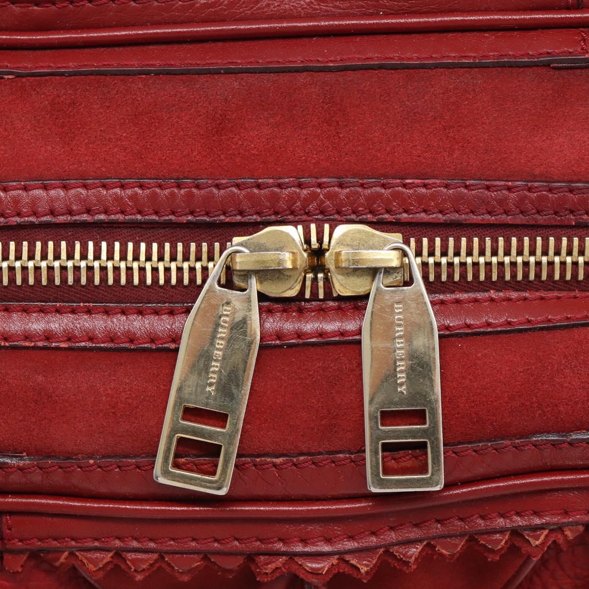 BURBERRY Boston Bag Leather Red Gold Tone Auth bs37894