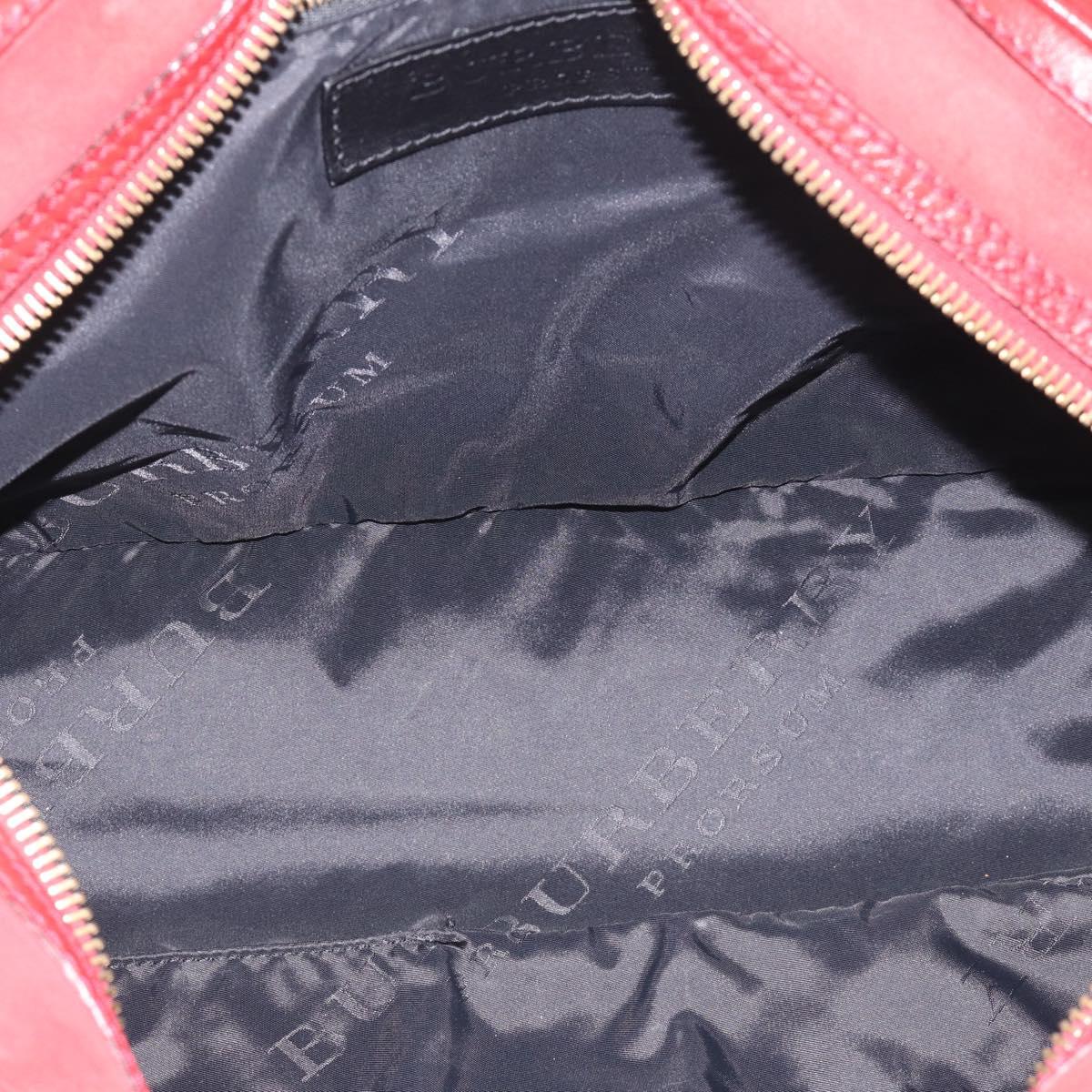 BURBERRY Boston Bag Leather Red Gold Tone Auth bs37894