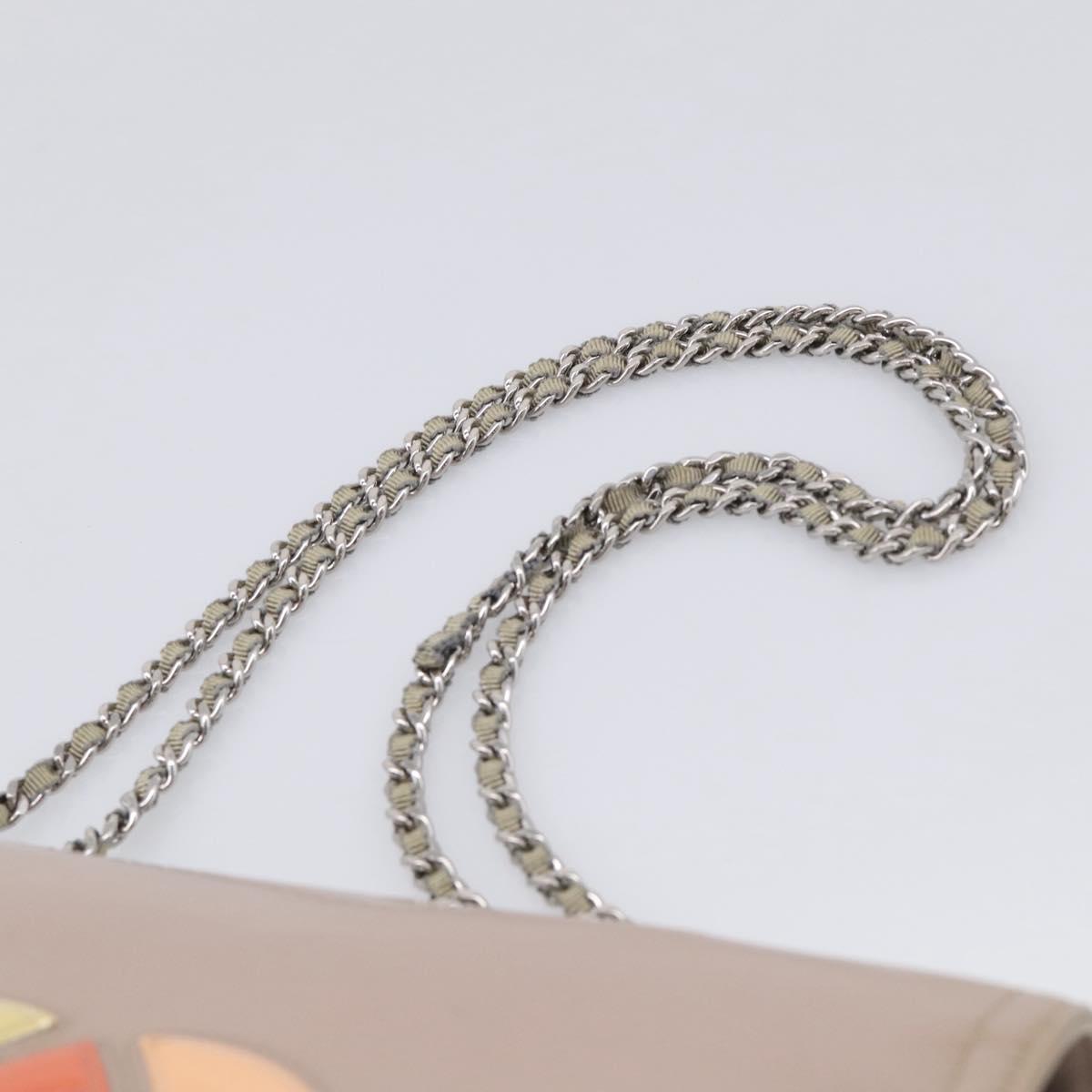 CHANEL Chain Shoulder Bag Patent Beige Silver CC Auth bs37895