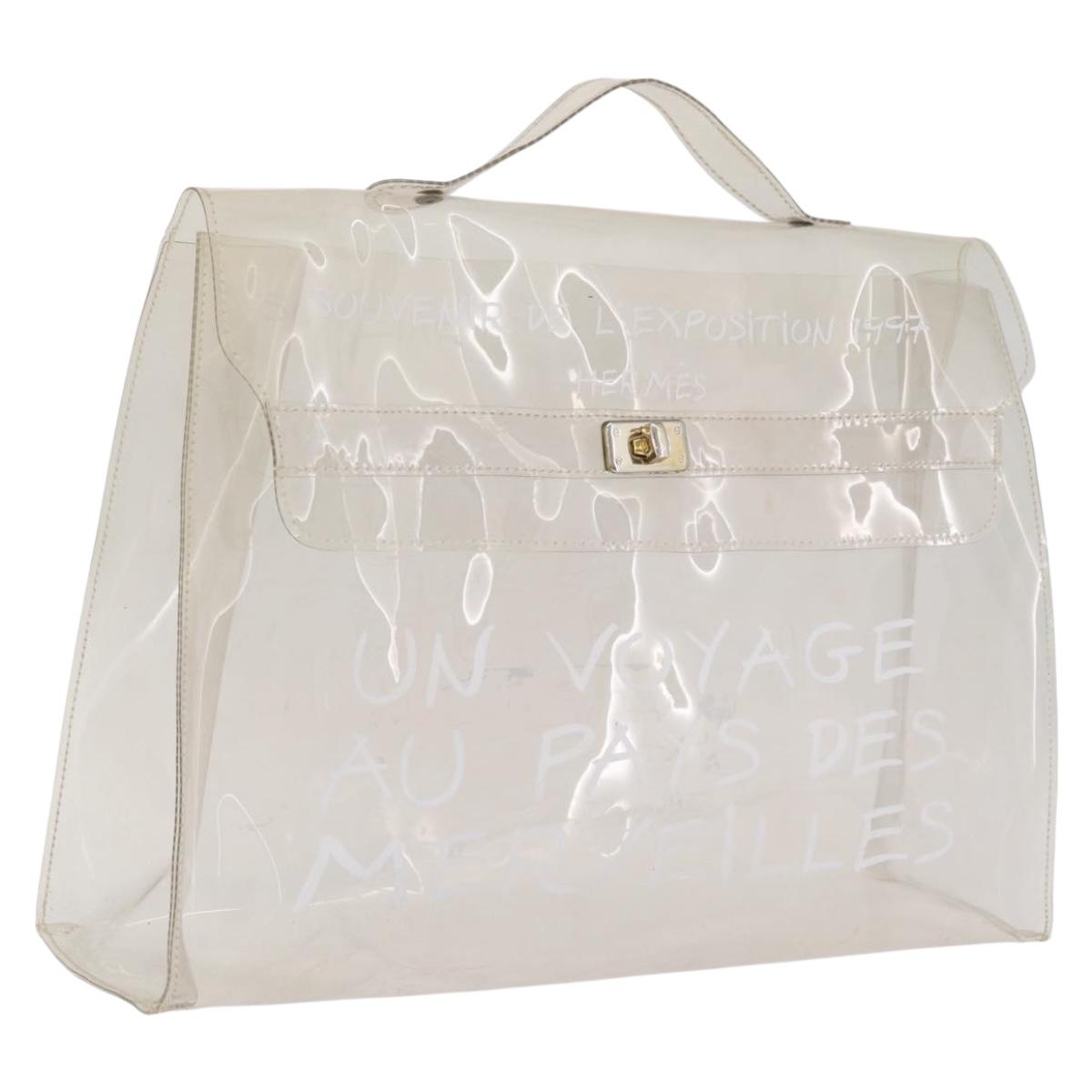 HERMES Vinyl Kelly Hand Bag Clear Gold Tone Auth bs37899