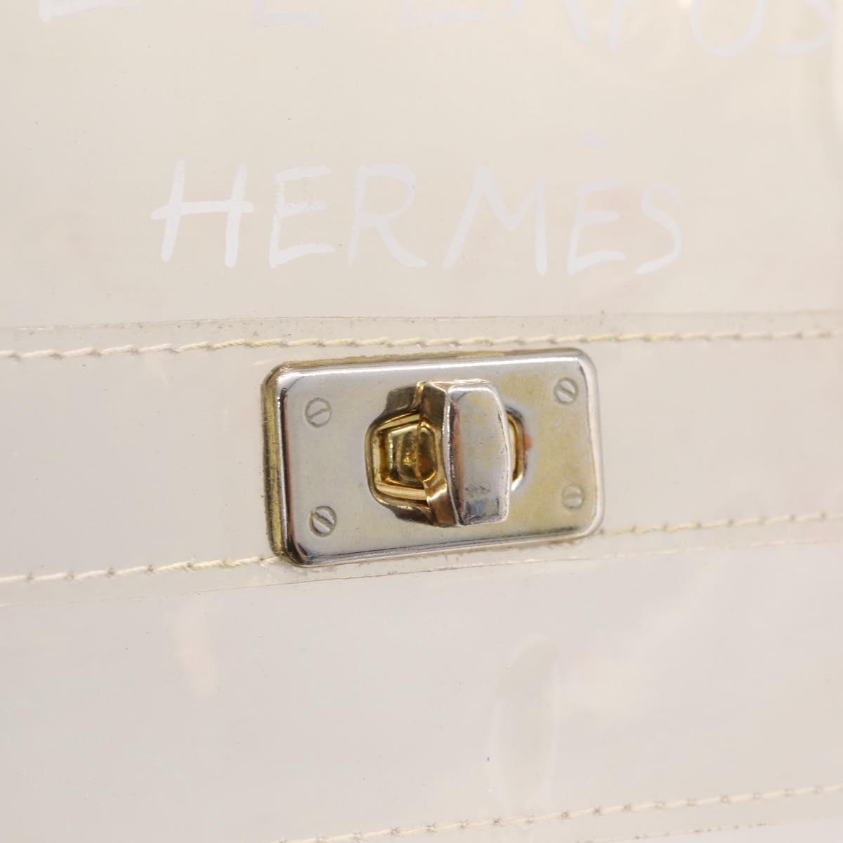 HERMES Vinyl Kelly Hand Bag Clear Gold Tone Auth bs37899