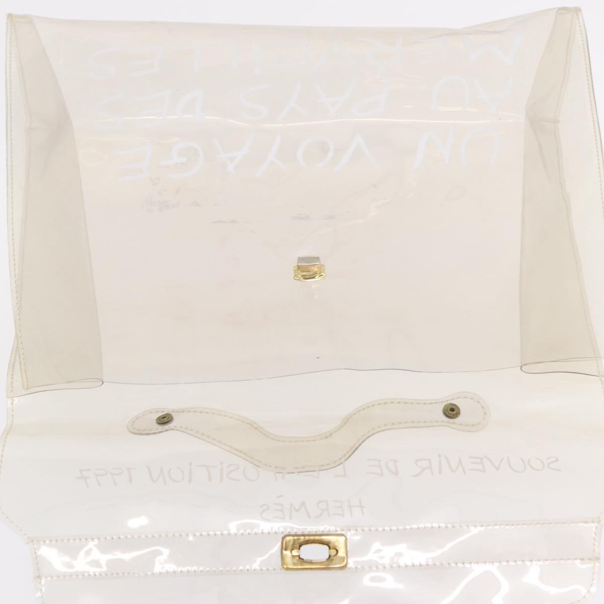 HERMES Vinyl Kelly Hand Bag Clear Gold Tone Auth bs37899