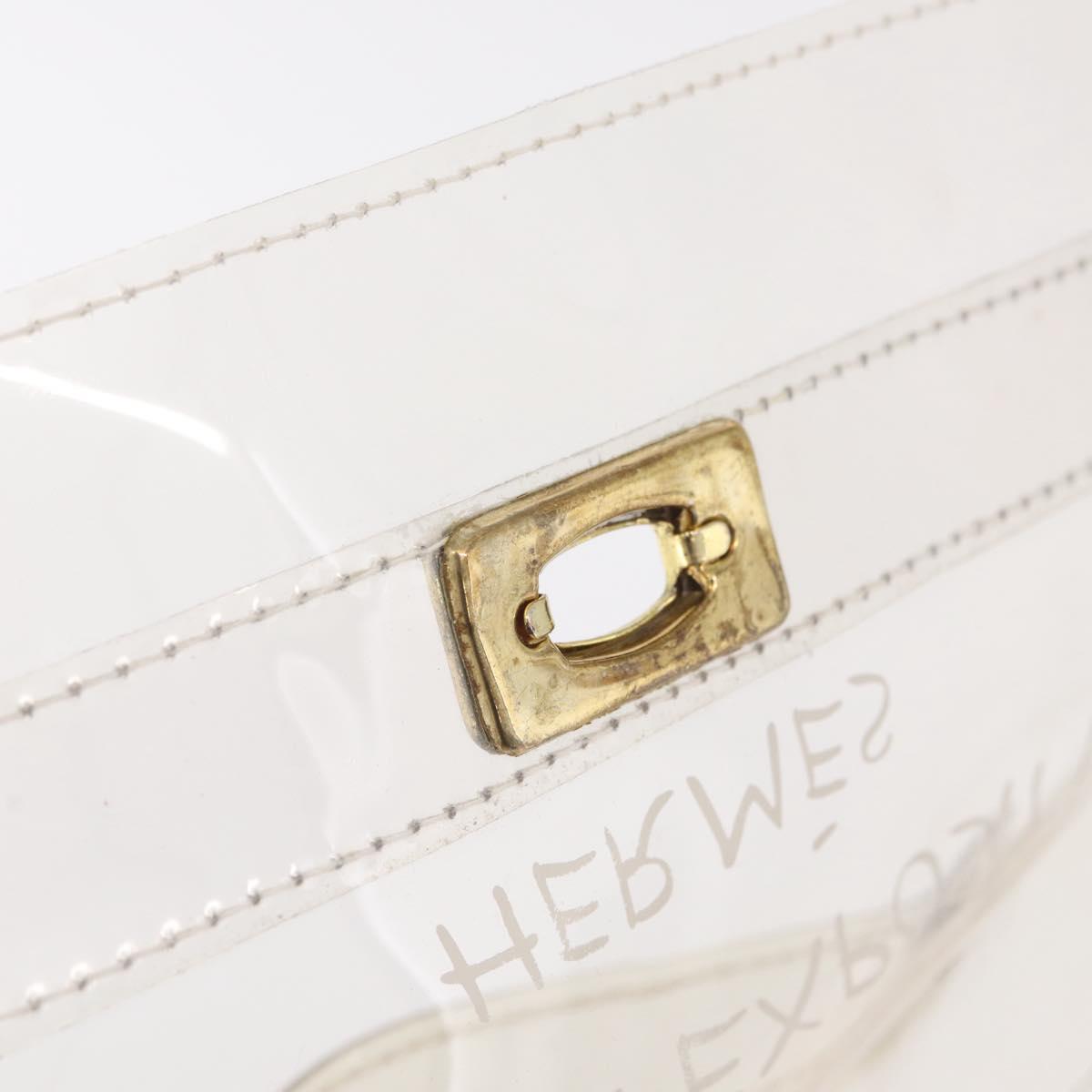 HERMES Vinyl Kelly Hand Bag Clear Gold Tone Auth bs37899