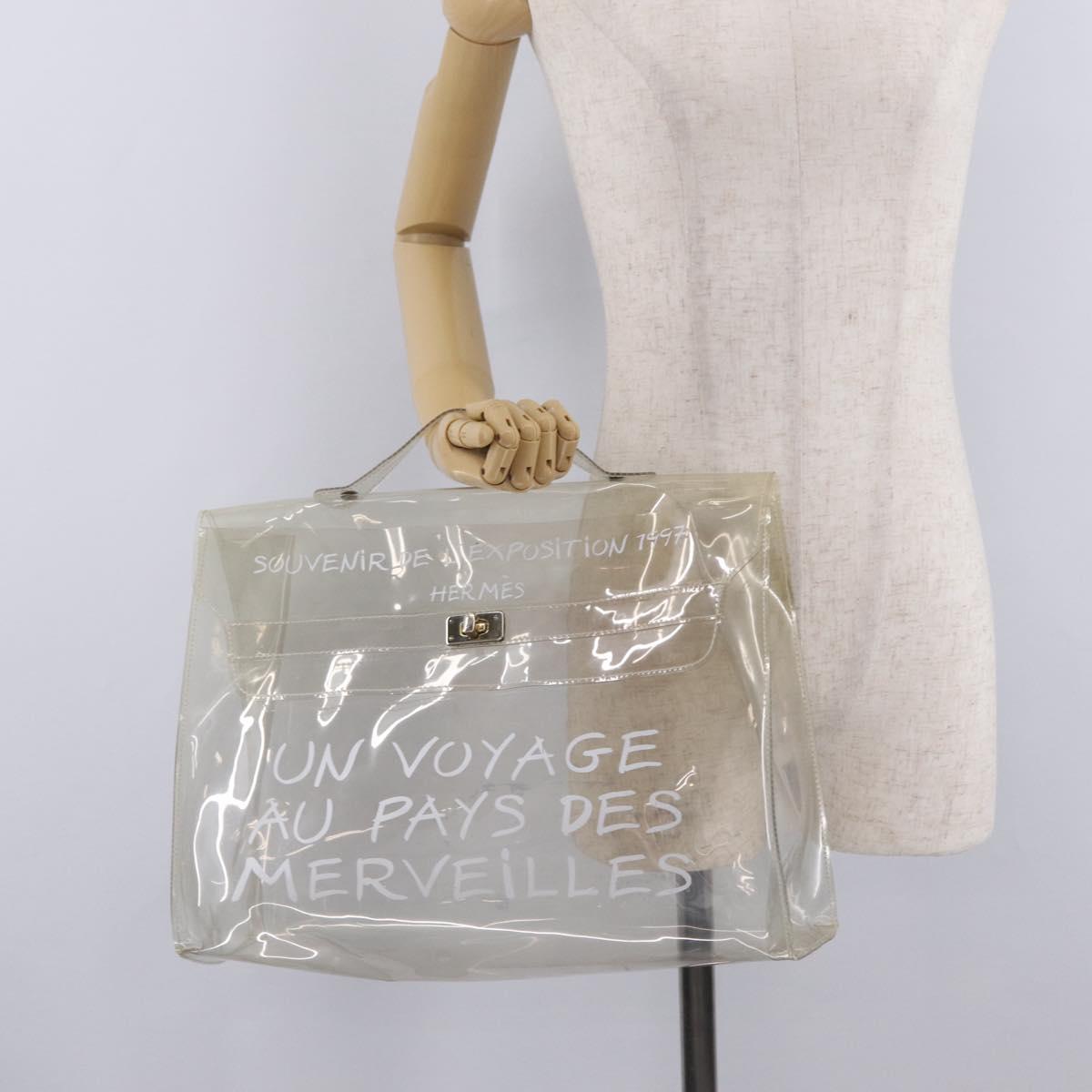 HERMES Vinyl Kelly Hand Bag Clear Gold Tone Auth bs37899