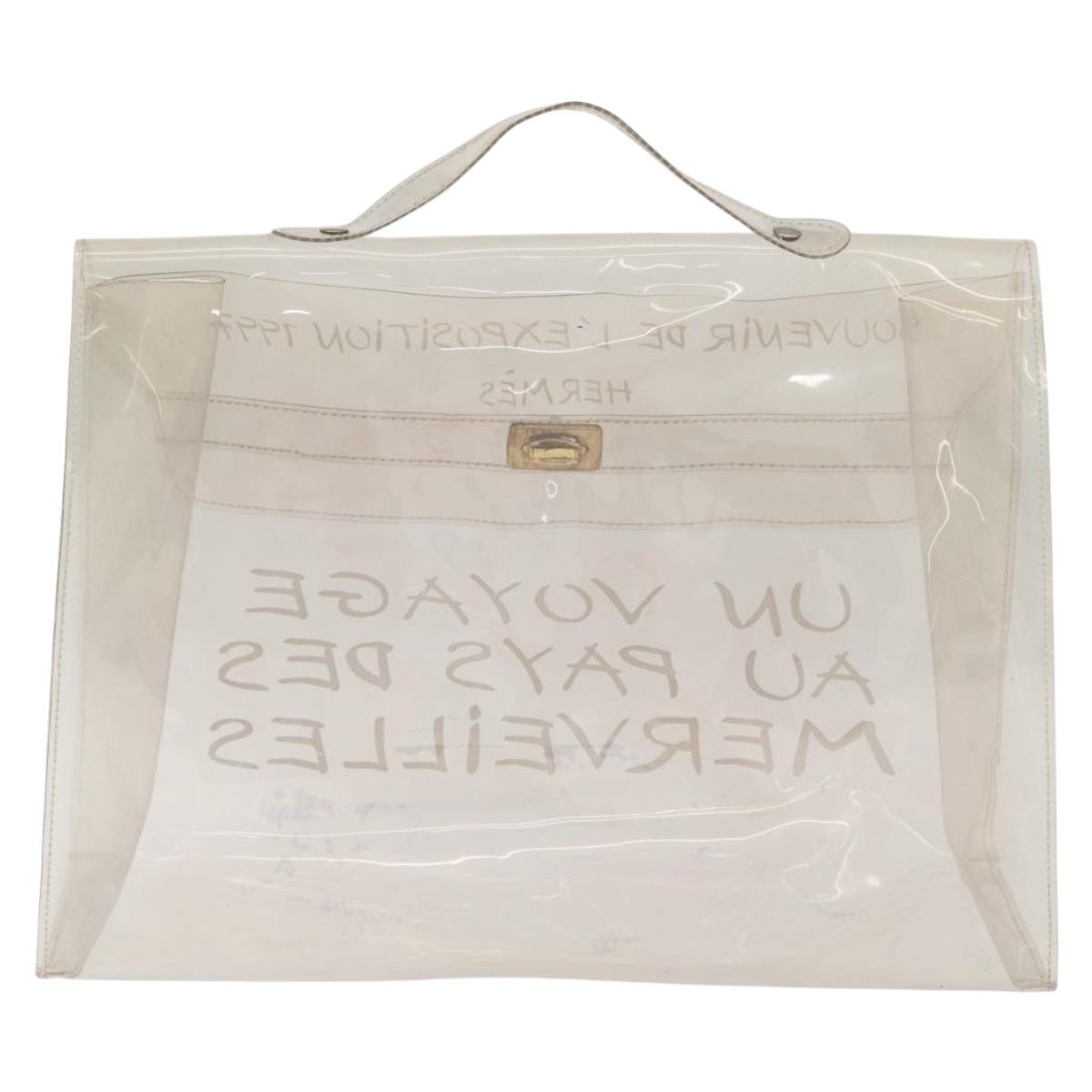 HERMES Vinyl Kelly Hand Bag Clear Gold Tone Auth bs37899