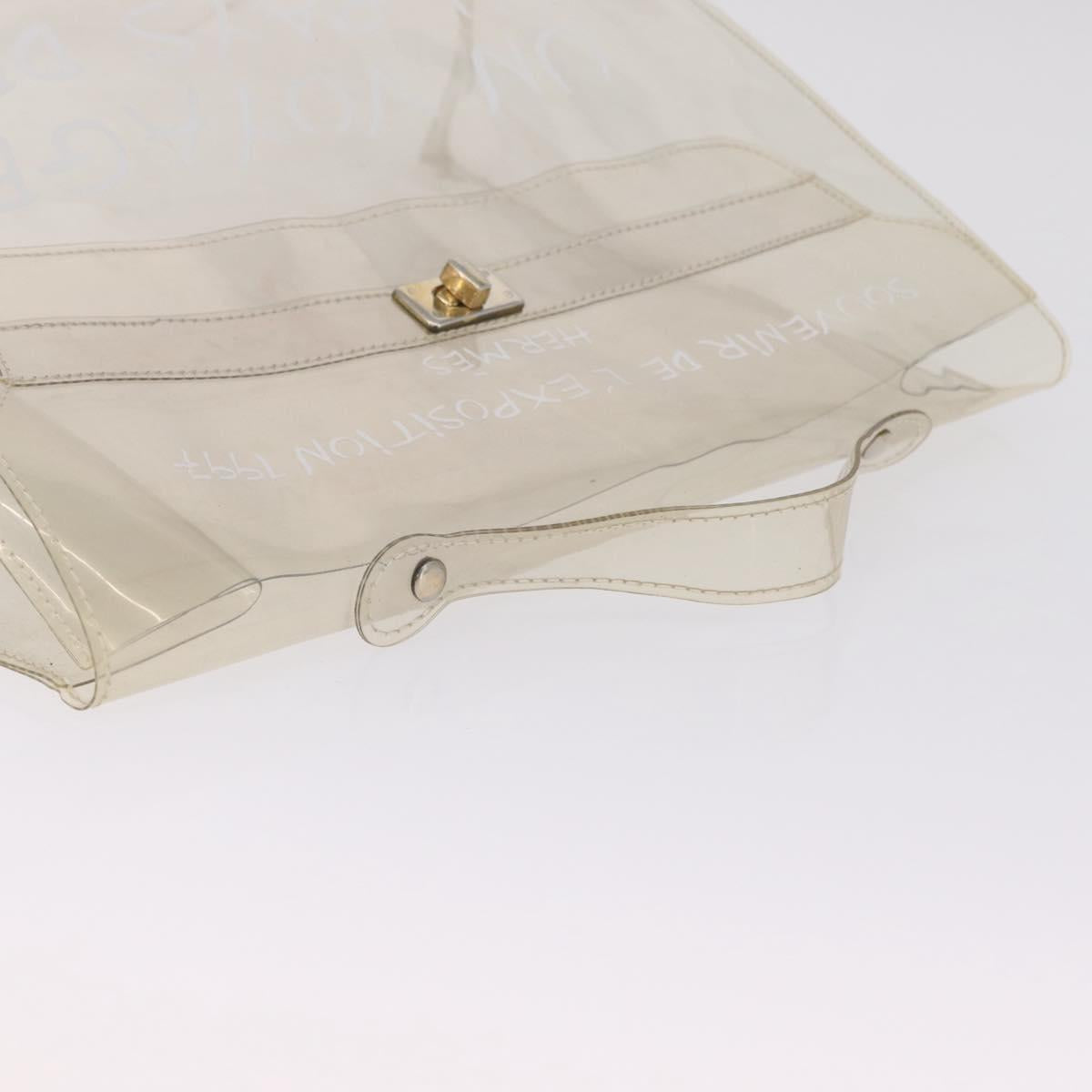 HERMES Vinyl Kelly Hand Bag Clear Gold Tone Auth bs37899