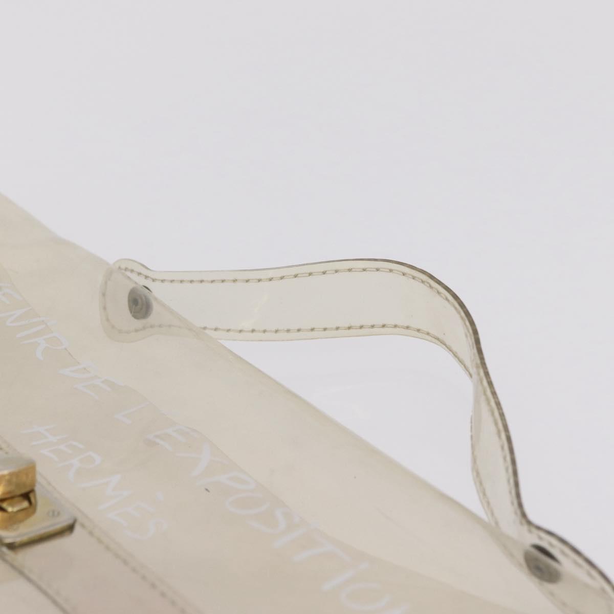 HERMES Vinyl Kelly Hand Bag Clear Gold Tone Auth bs37899