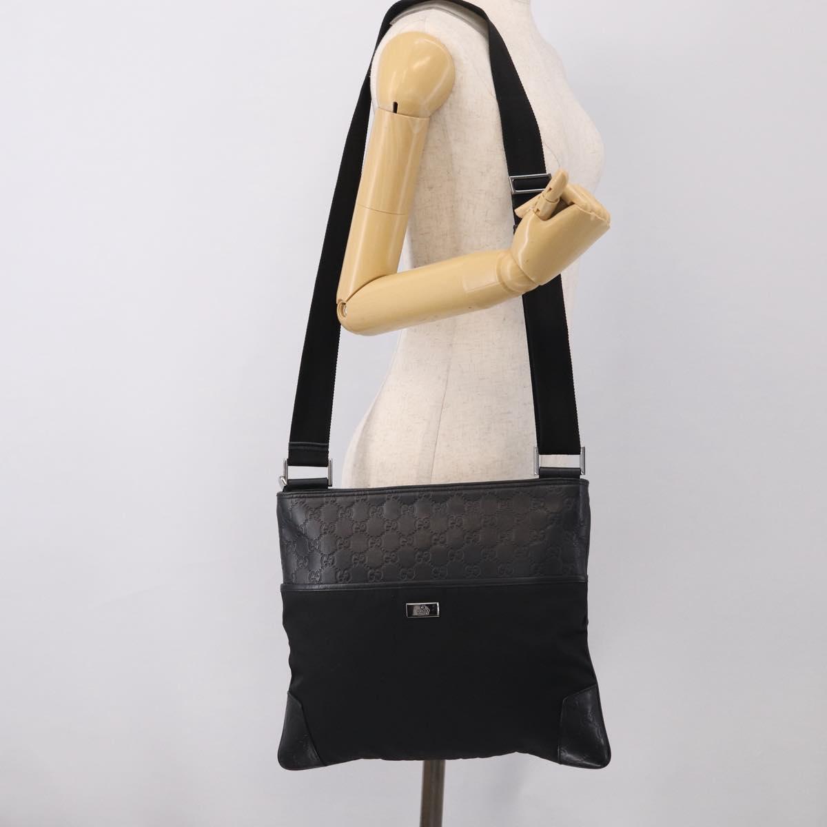 GUCCI GuccissimaGG Shoulder Bag Leather Black Silver 161822 Auth bs37902