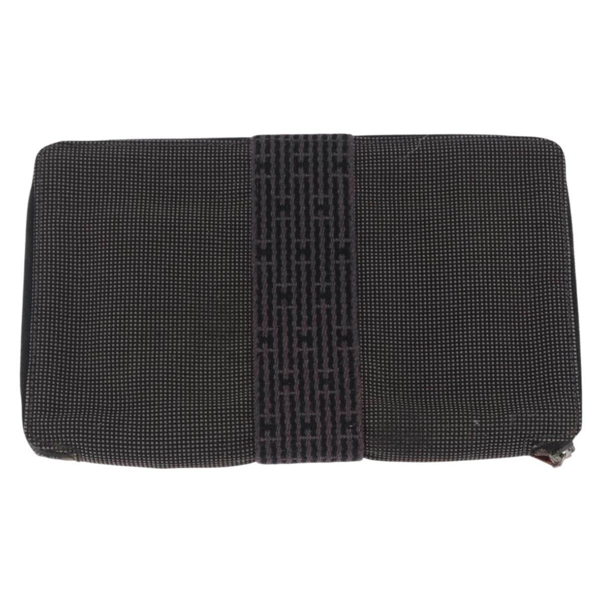 HERMES Coin Purse Wallet Canvas 3 Set Black Orange Auth bs37906