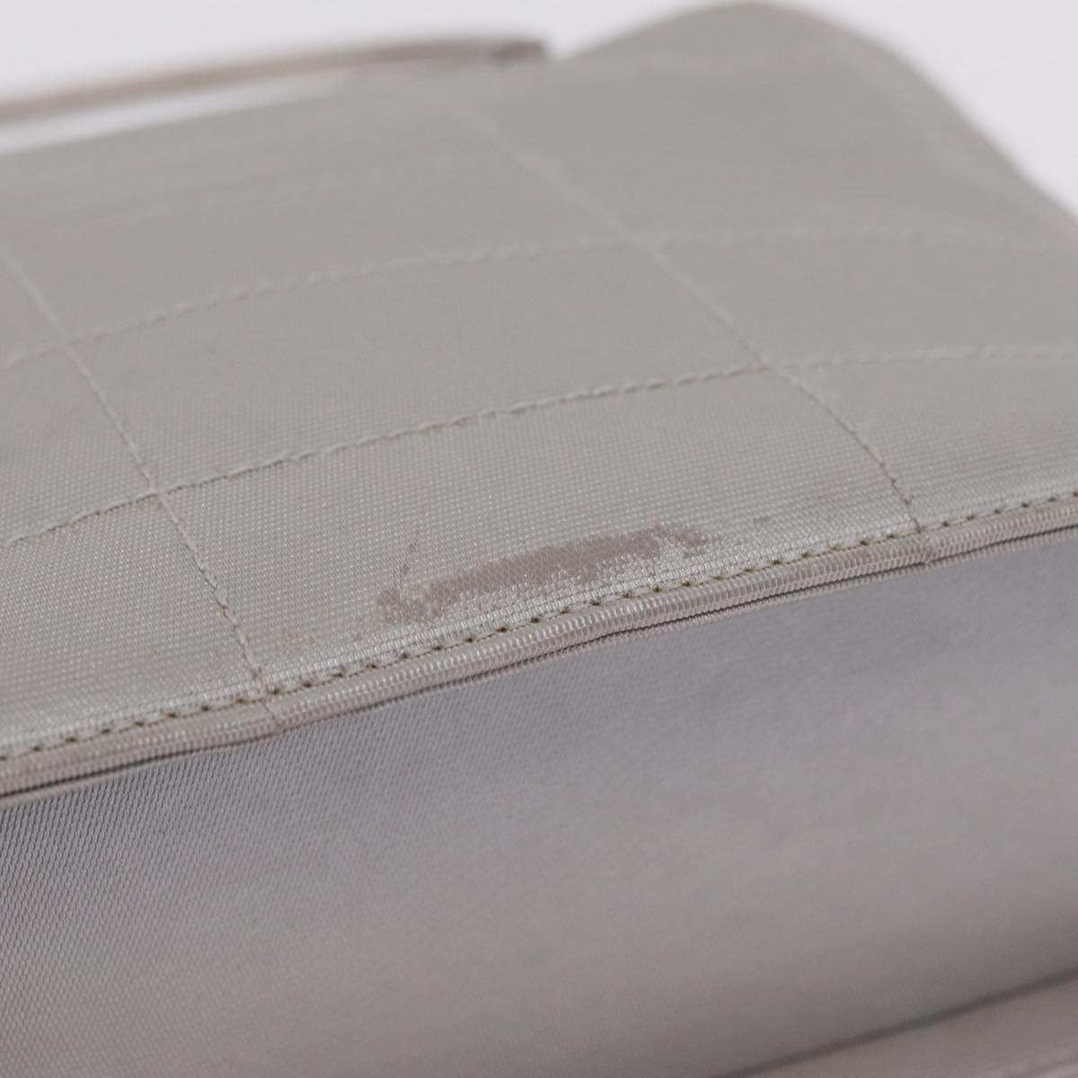 CHANEL Choco Bar Hand Bag Nylon Gray Silver CC Auth bs37919