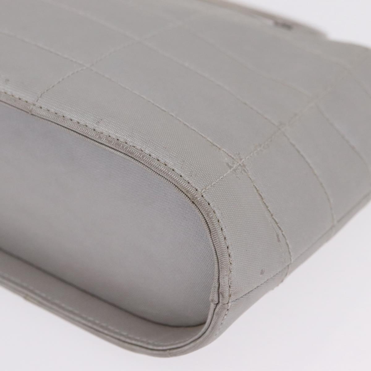 CHANEL Choco Bar Hand Bag Nylon Gray Silver CC Auth bs37919