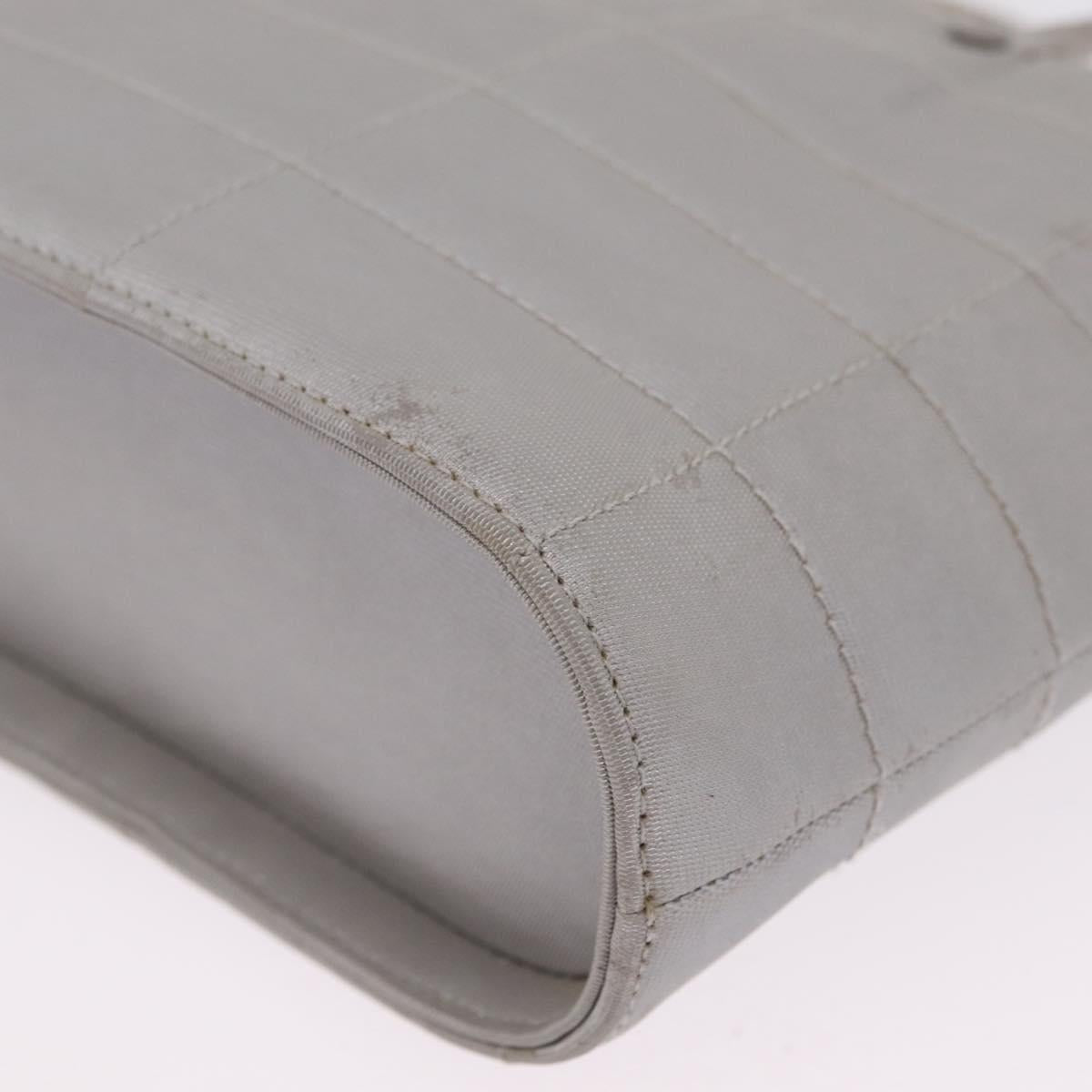 CHANEL Choco Bar Hand Bag Nylon Gray Silver CC Auth bs37919