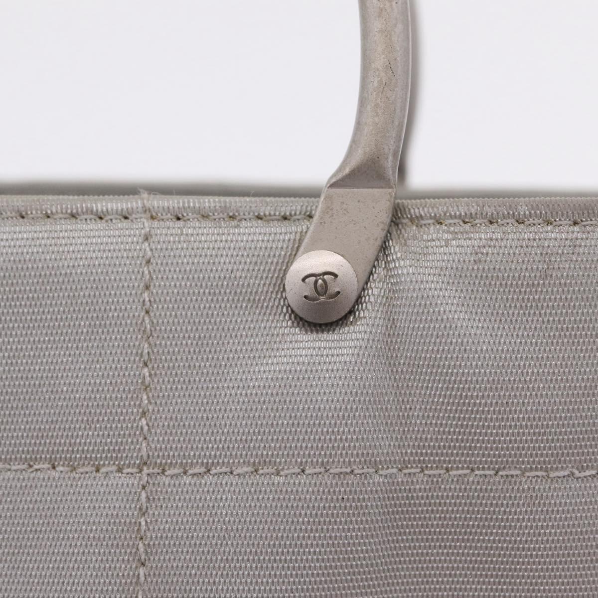 CHANEL Choco Bar Hand Bag Nylon Gray Silver CC Auth bs37919