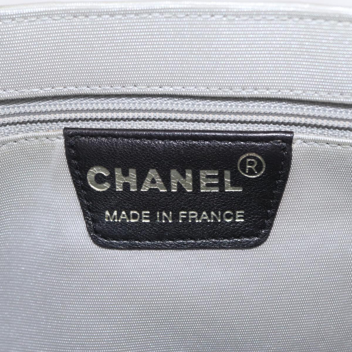 CHANEL Choco Bar Hand Bag Nylon Gray Silver CC Auth bs37919
