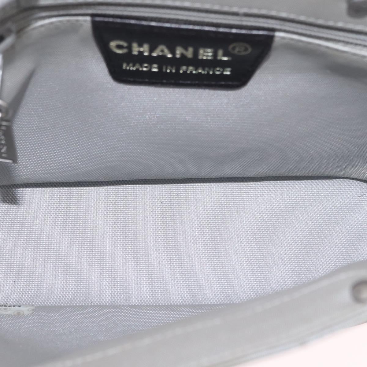 CHANEL Choco Bar Hand Bag Nylon Gray Silver CC Auth bs37919