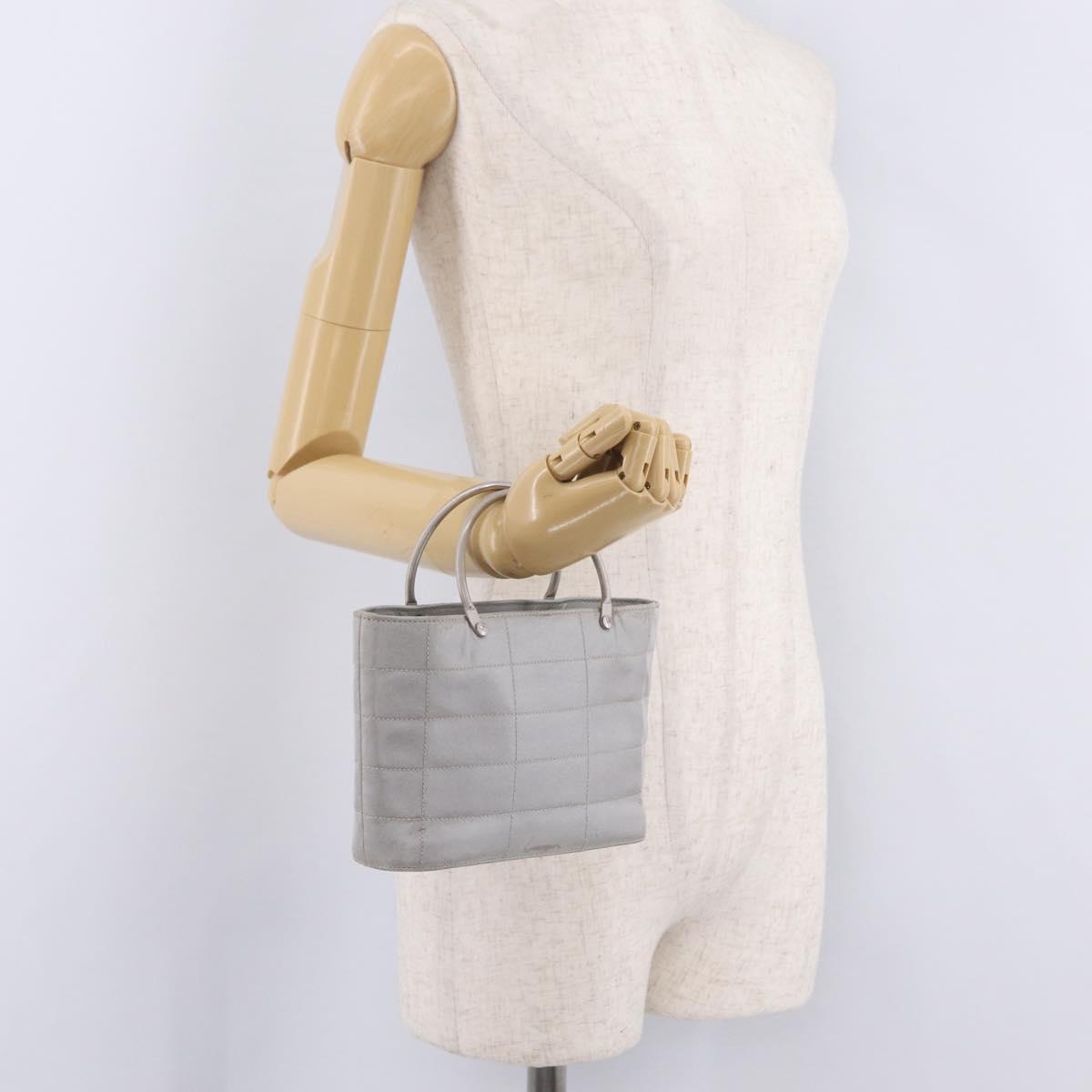 CHANEL Choco Bar Hand Bag Nylon Gray Silver CC Auth bs37919