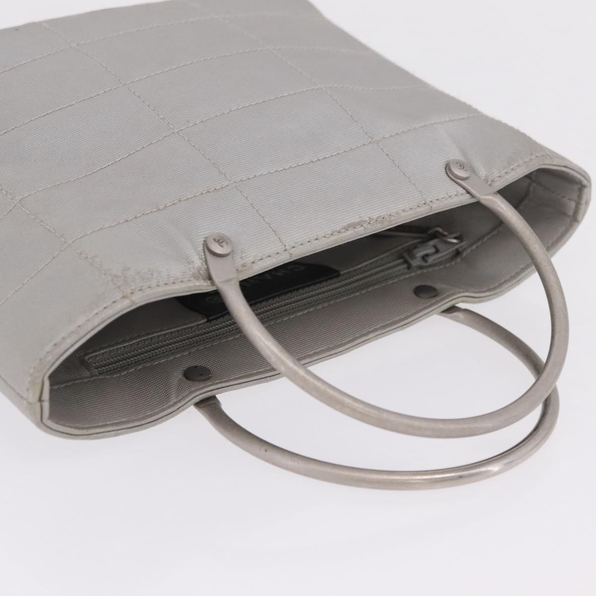 CHANEL Choco Bar Hand Bag Nylon Gray Silver CC Auth bs37919