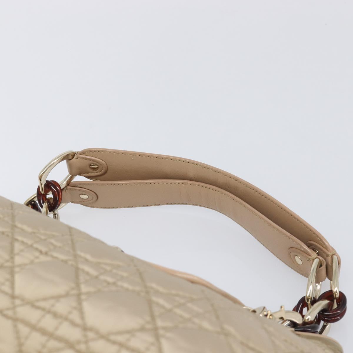 Christian Dior Lady Dior Canage Hand Bag Nylon Beige Gold Auth bs37921A
