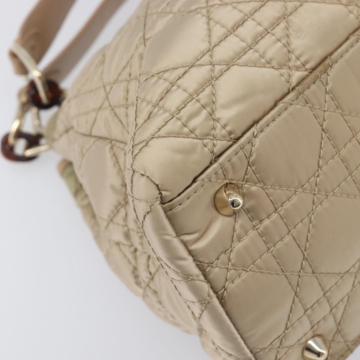 Christian Dior Lady Dior Canage Hand Bag Nylon Beige Gold Auth bs37921A