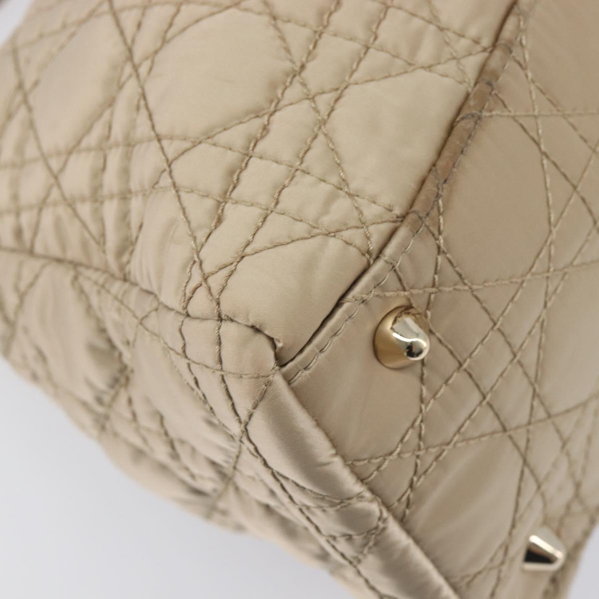Christian Dior Lady Dior Canage Hand Bag Nylon Beige Gold Auth bs37921A