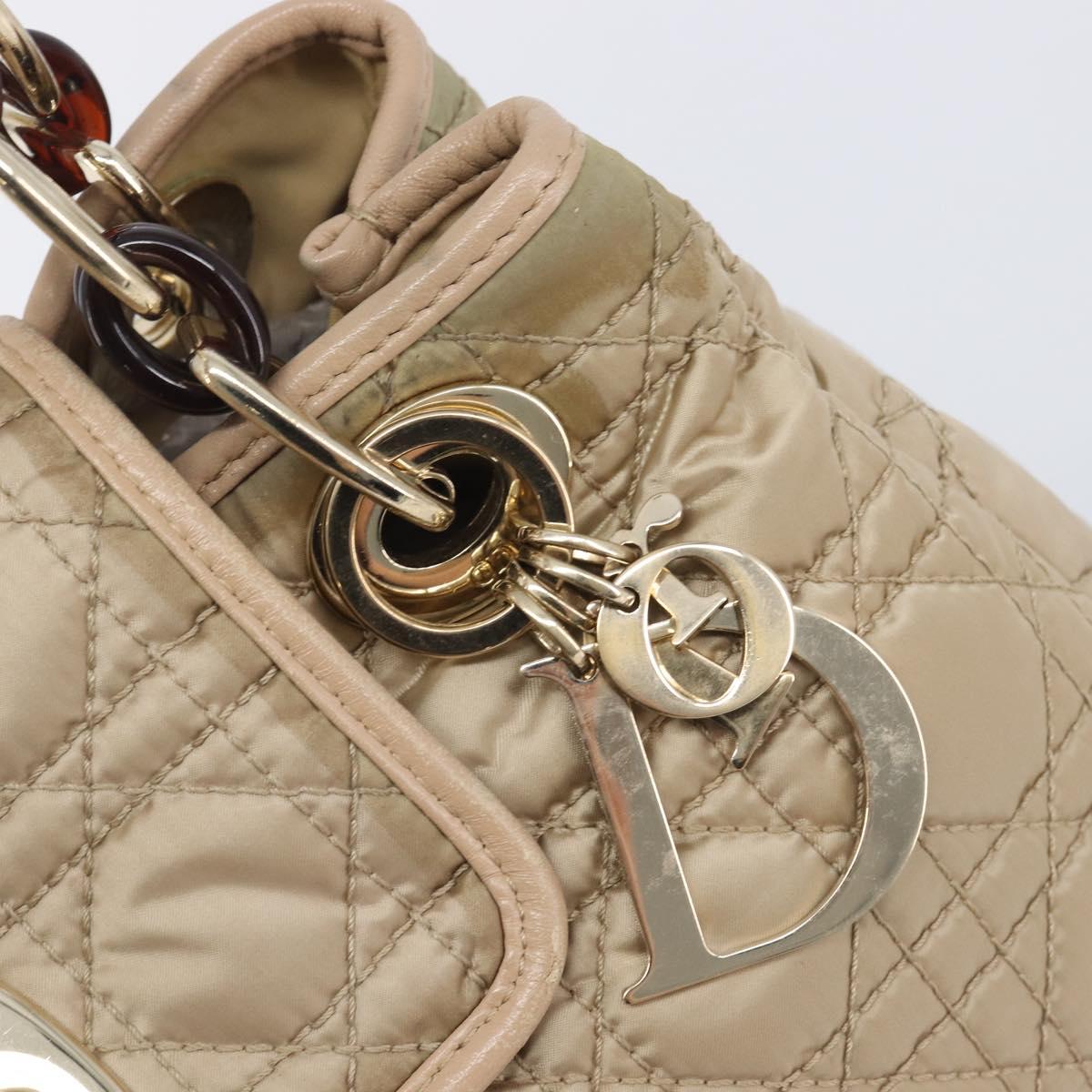 Christian Dior Lady Dior Canage Hand Bag Nylon Beige Gold Auth bs37921A