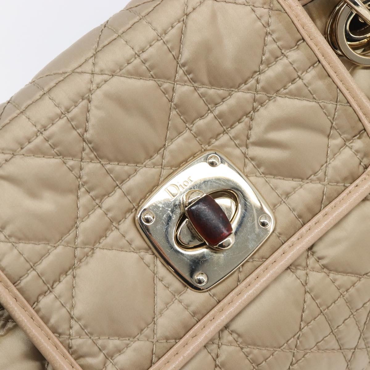 Christian Dior Lady Dior Canage Hand Bag Nylon Beige Gold Auth bs37921A