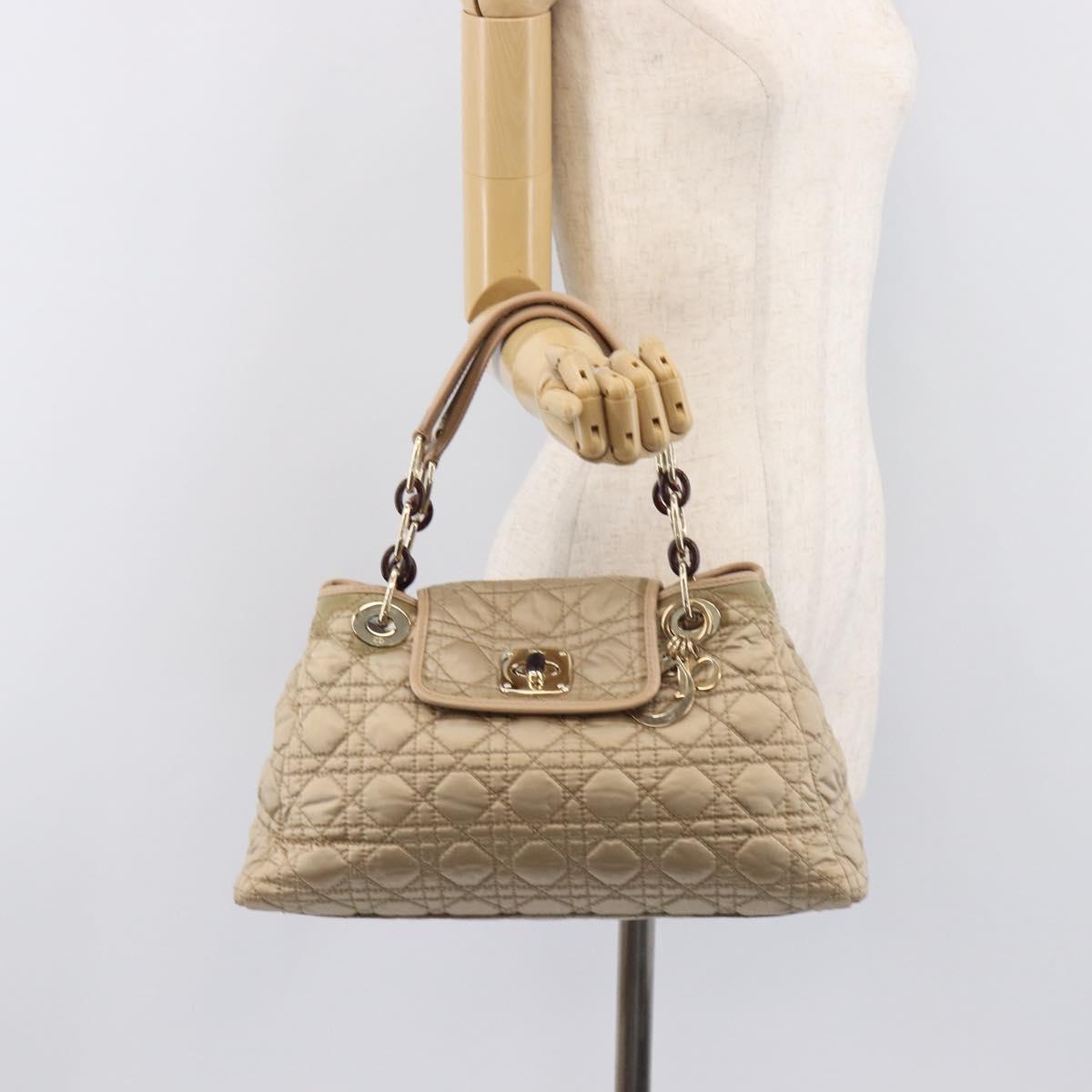 Christian Dior Lady Dior Canage Hand Bag Nylon Beige Gold Auth bs37921A