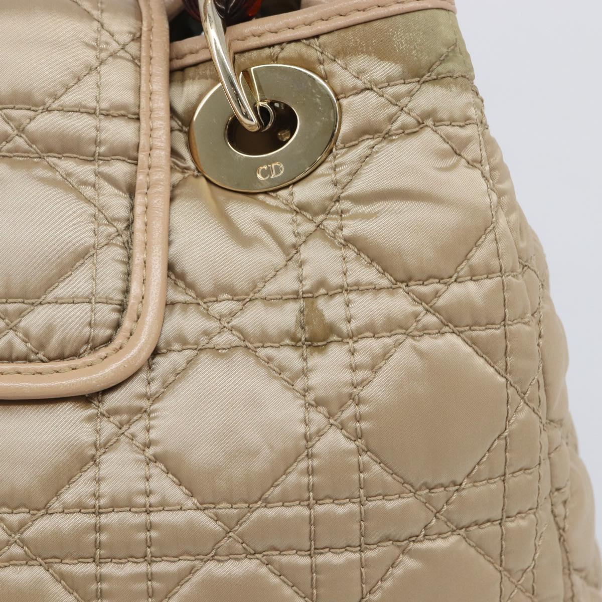 Christian Dior Lady Dior Canage Hand Bag Nylon Beige Gold Auth bs37921A