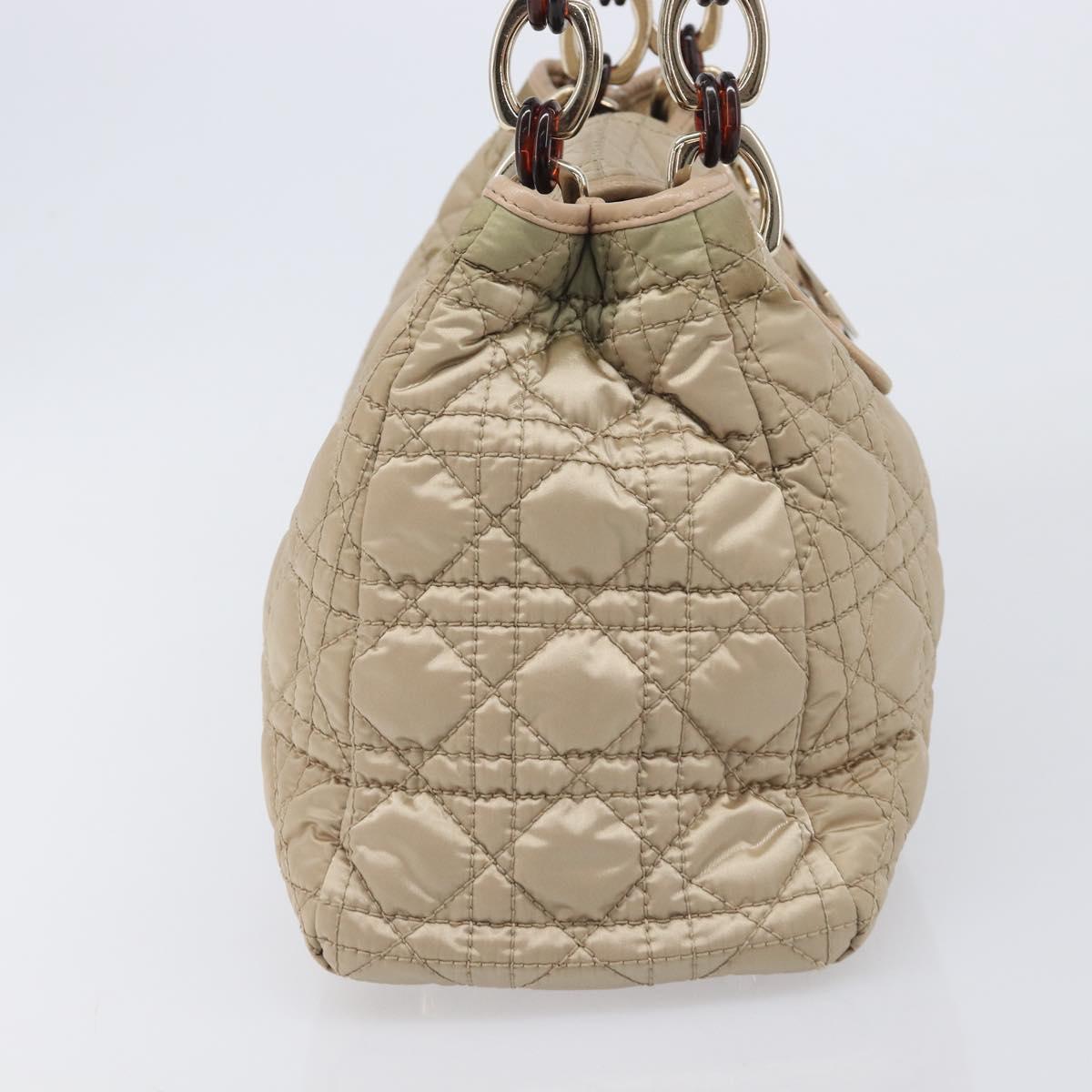 Christian Dior Lady Dior Canage Hand Bag Nylon Beige Gold Auth bs37921A