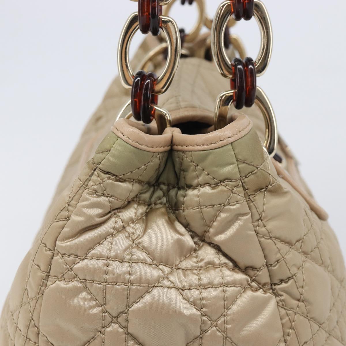 Christian Dior Lady Dior Canage Hand Bag Nylon Beige Gold Auth bs37921A