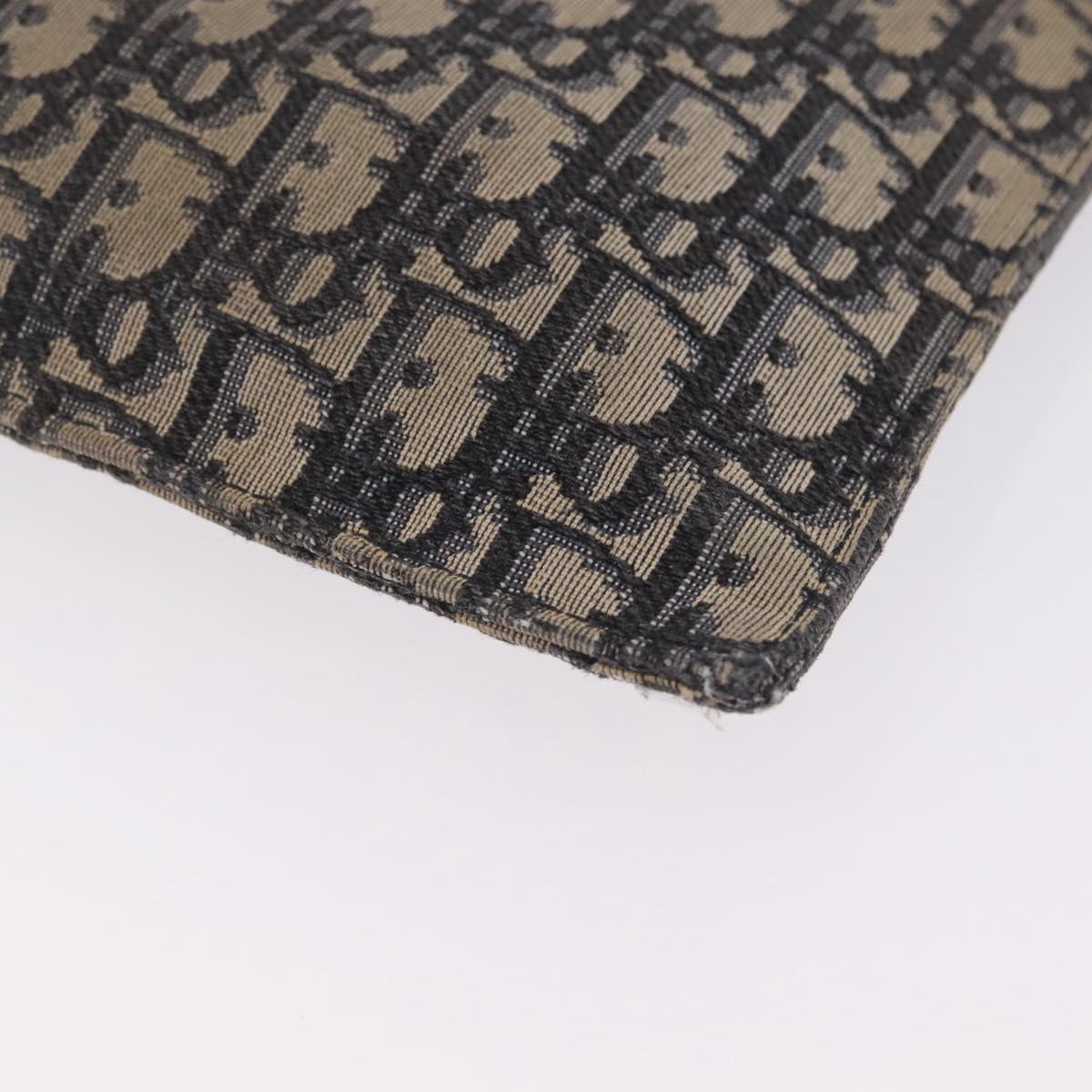 Christian Dior Oblique Clutch Bag Canvas Navy Silver Auth bs37922
