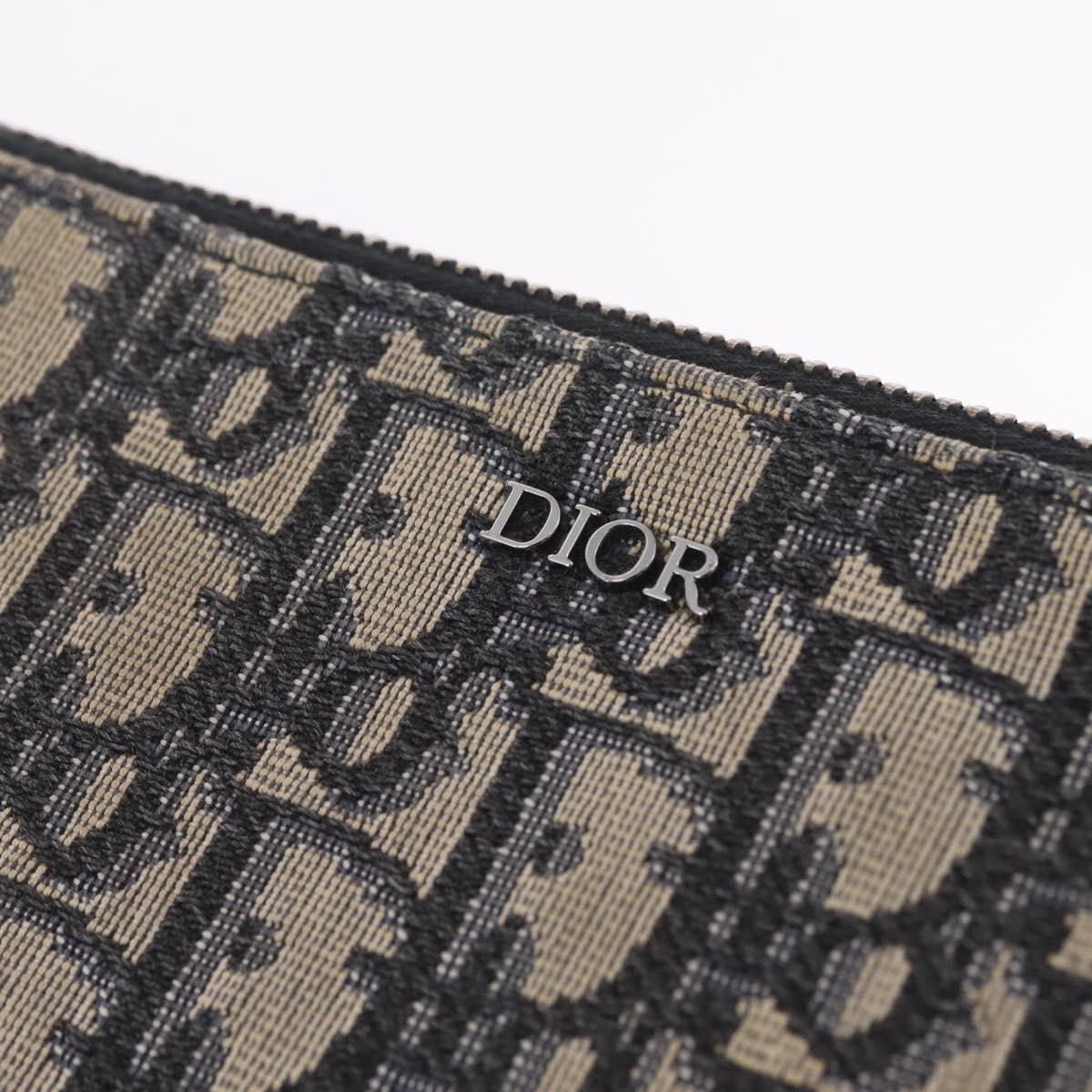 Christian Dior Oblique Clutch Bag Canvas Navy Silver Auth bs37922