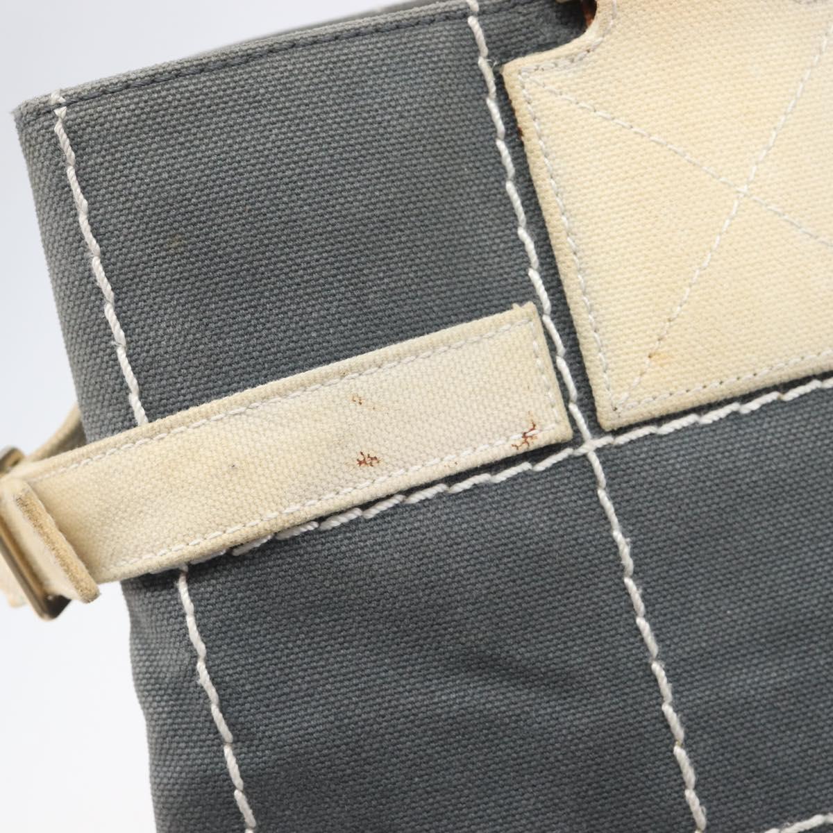 CHANEL Choco Bar Tote Bag Canvas Gray Gold CC Auth bs37923