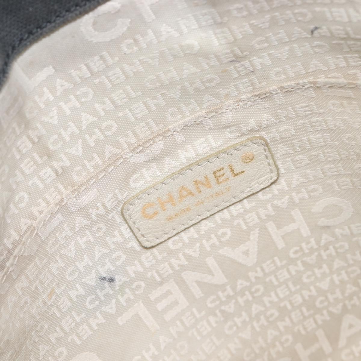 CHANEL Choco Bar Tote Bag Canvas Gray Gold CC Auth bs37923