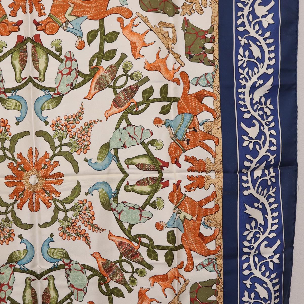 HERMES Carre 90 Scarf ""EARLY AMERICA"" Silk Blue Auth bs37948